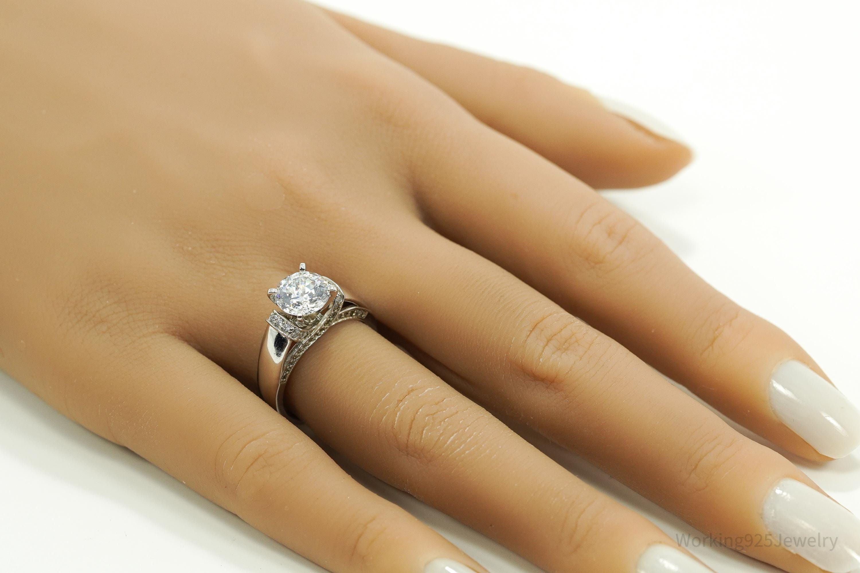 Vintage Designer SW Cubic Zirconia Sterling Silver Ring - Size 7.25