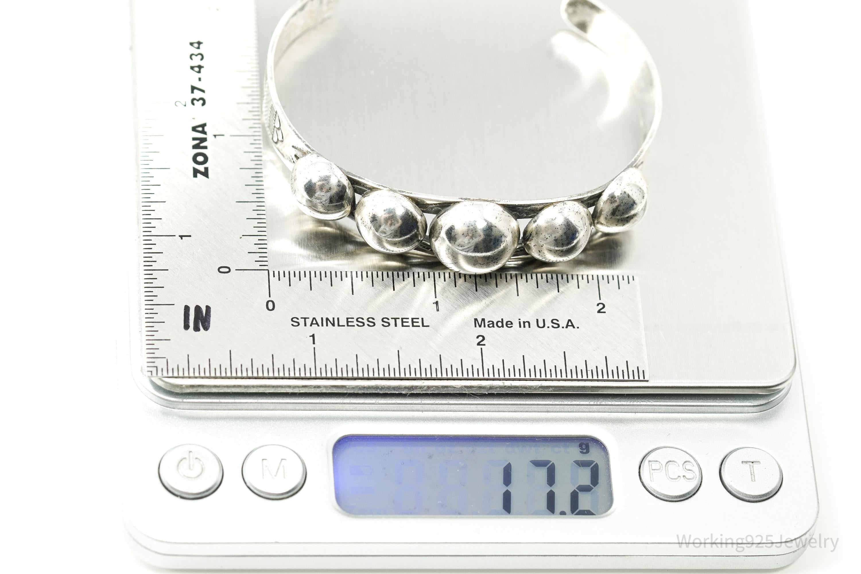 Vintage Native American Sterling Silver Cuff Bracelet - 6.75"