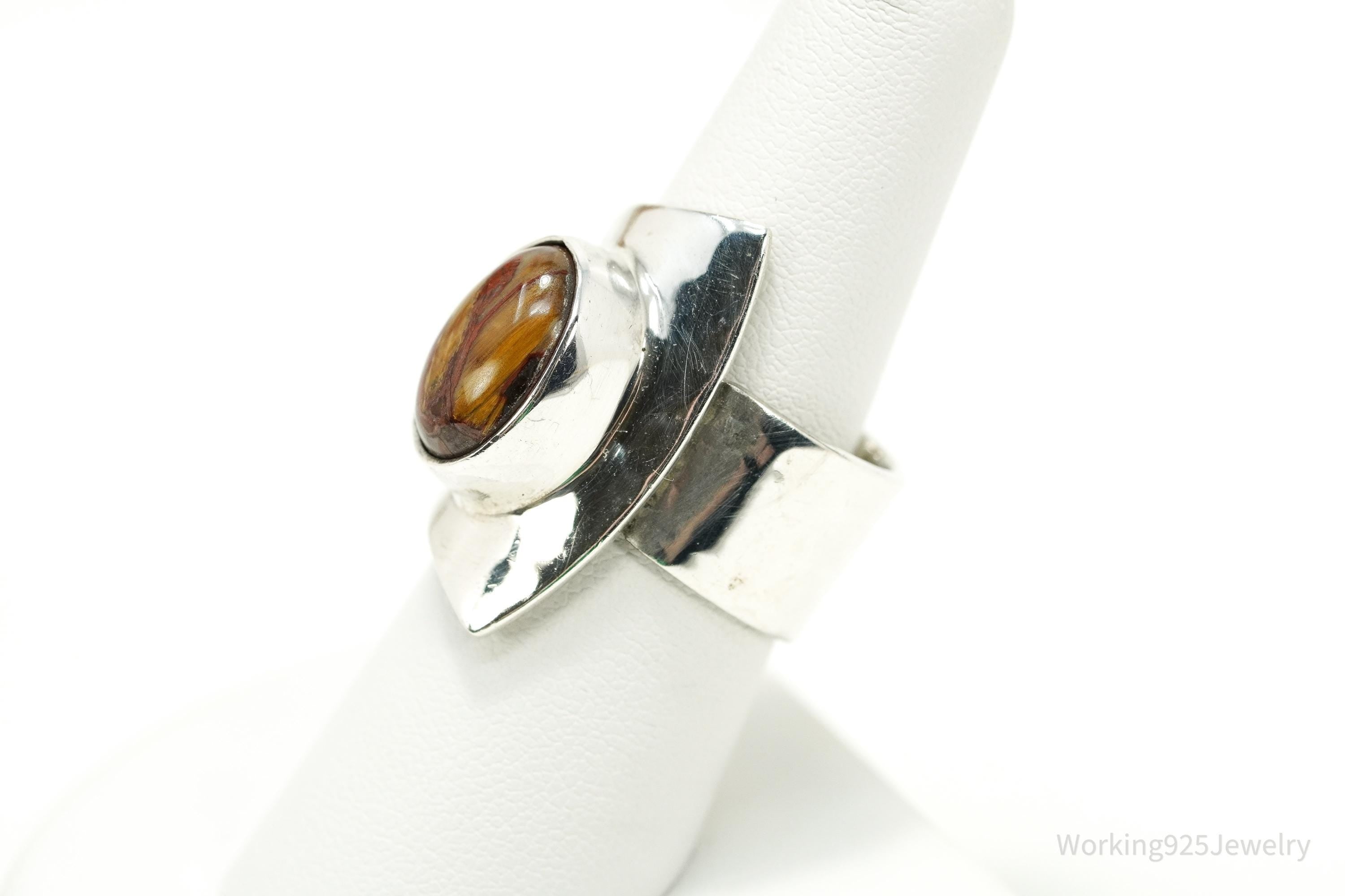 Vintage Mexico Dinouart Modernist Silver Ring Petrified Wood Size 8