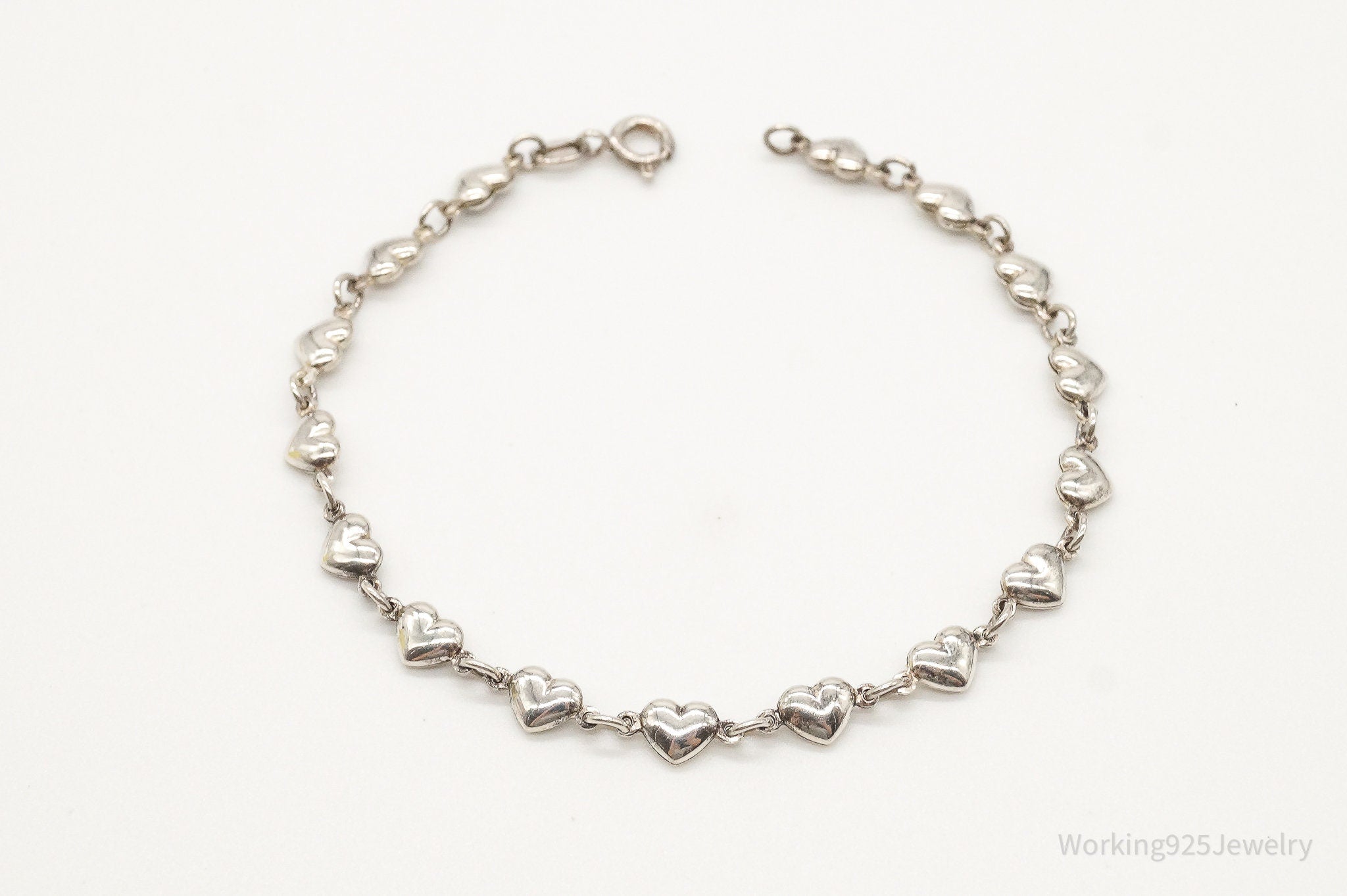 Vintage Puffy Hearts Sterling Silver Link Bracelet