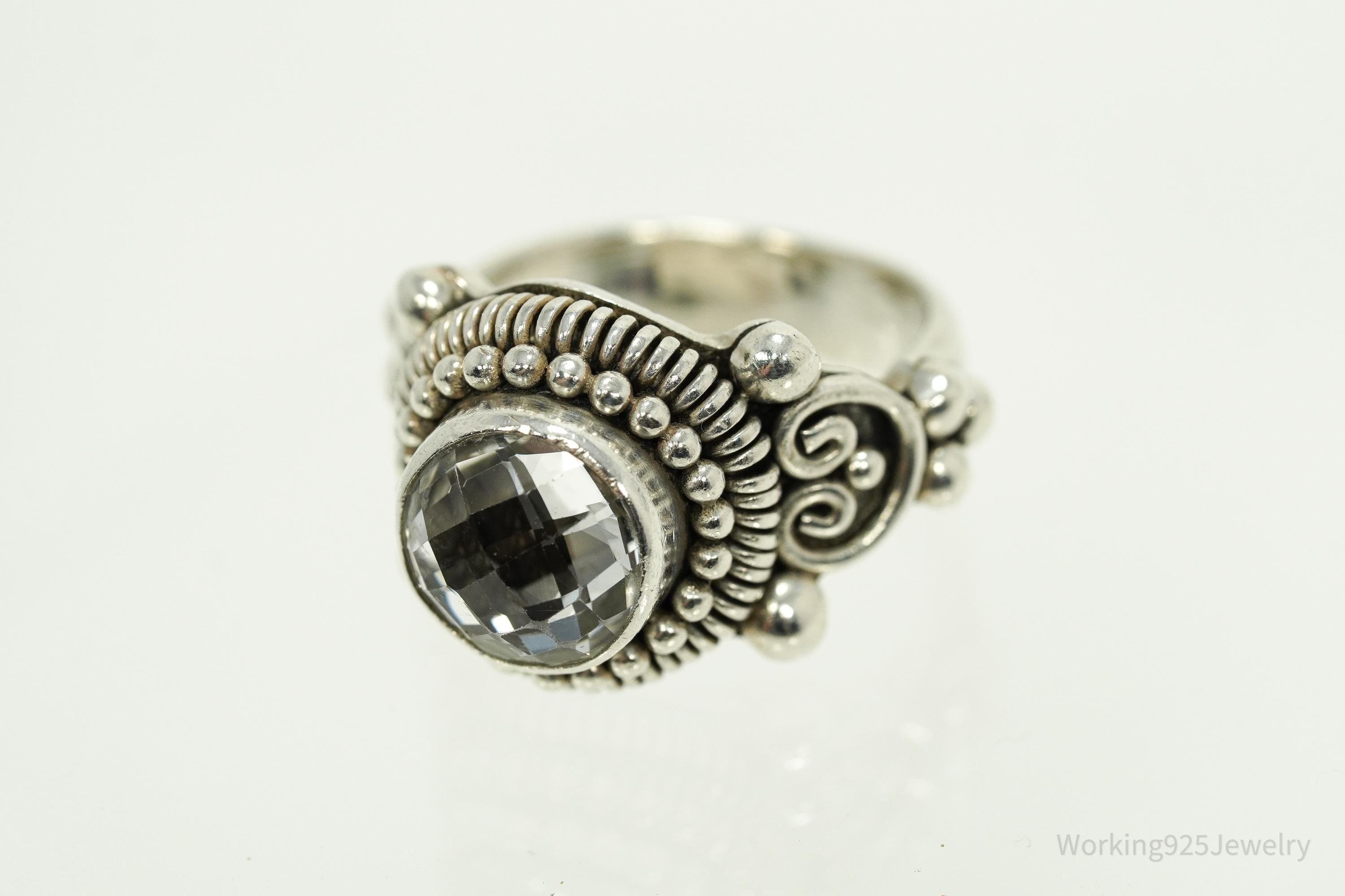 Vintage BA Suarti Crystal Sterling Silver Ring Size 7.25