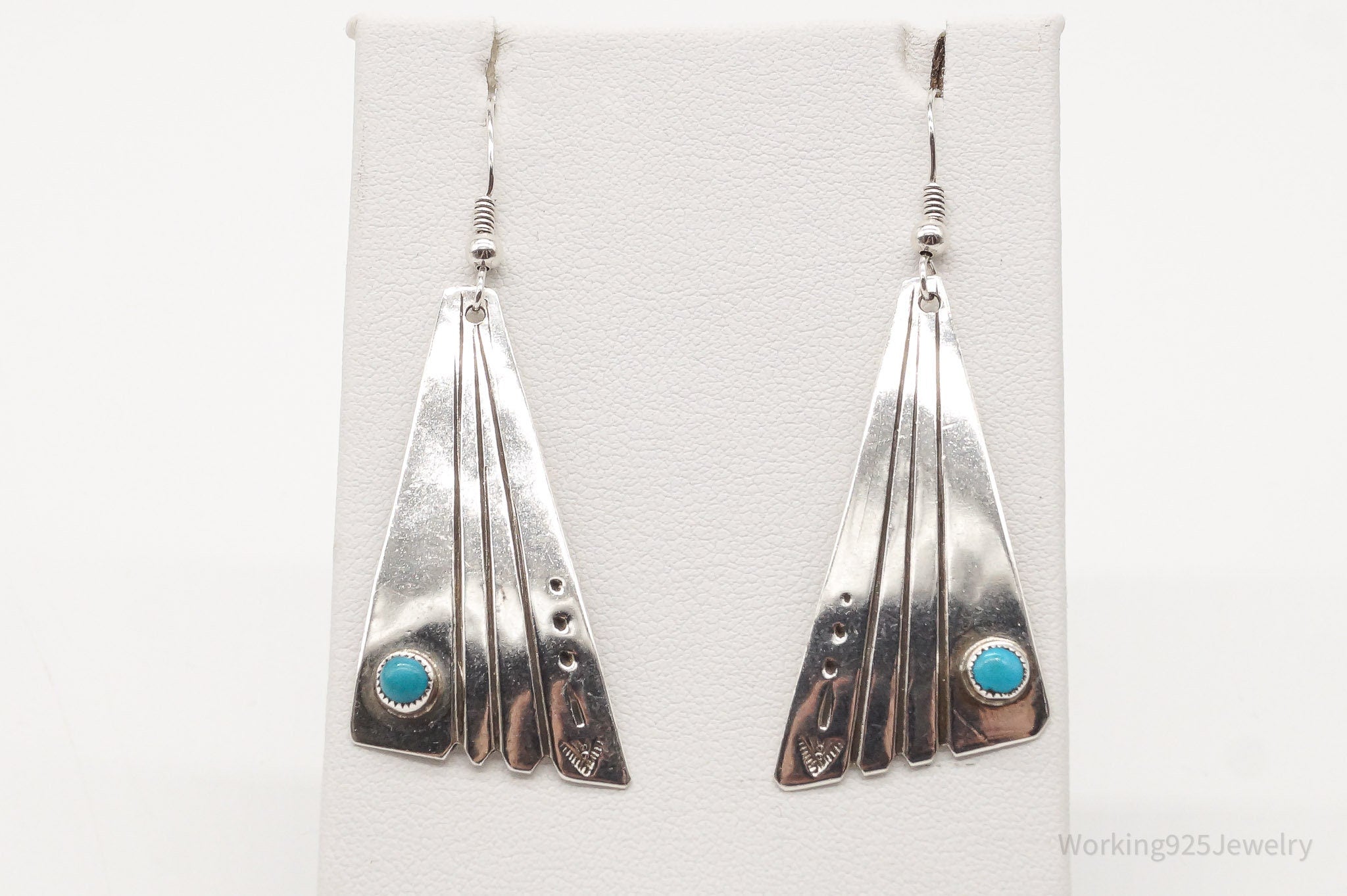 Vintage Native American Blue Turquoise Unsigned Silver Earrings