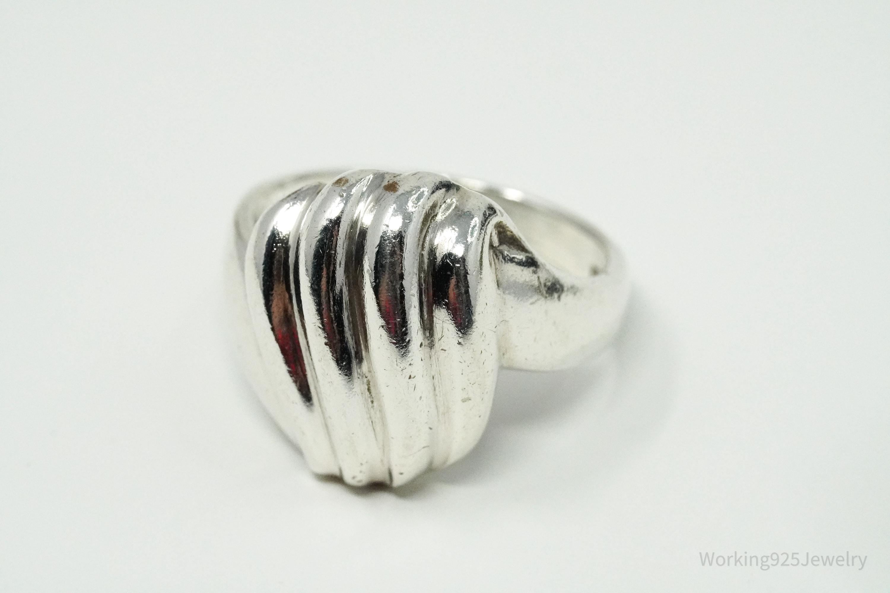 Vintage Puffy Ribbed Modernist Style Sterling Silver Ring - Size 6.75