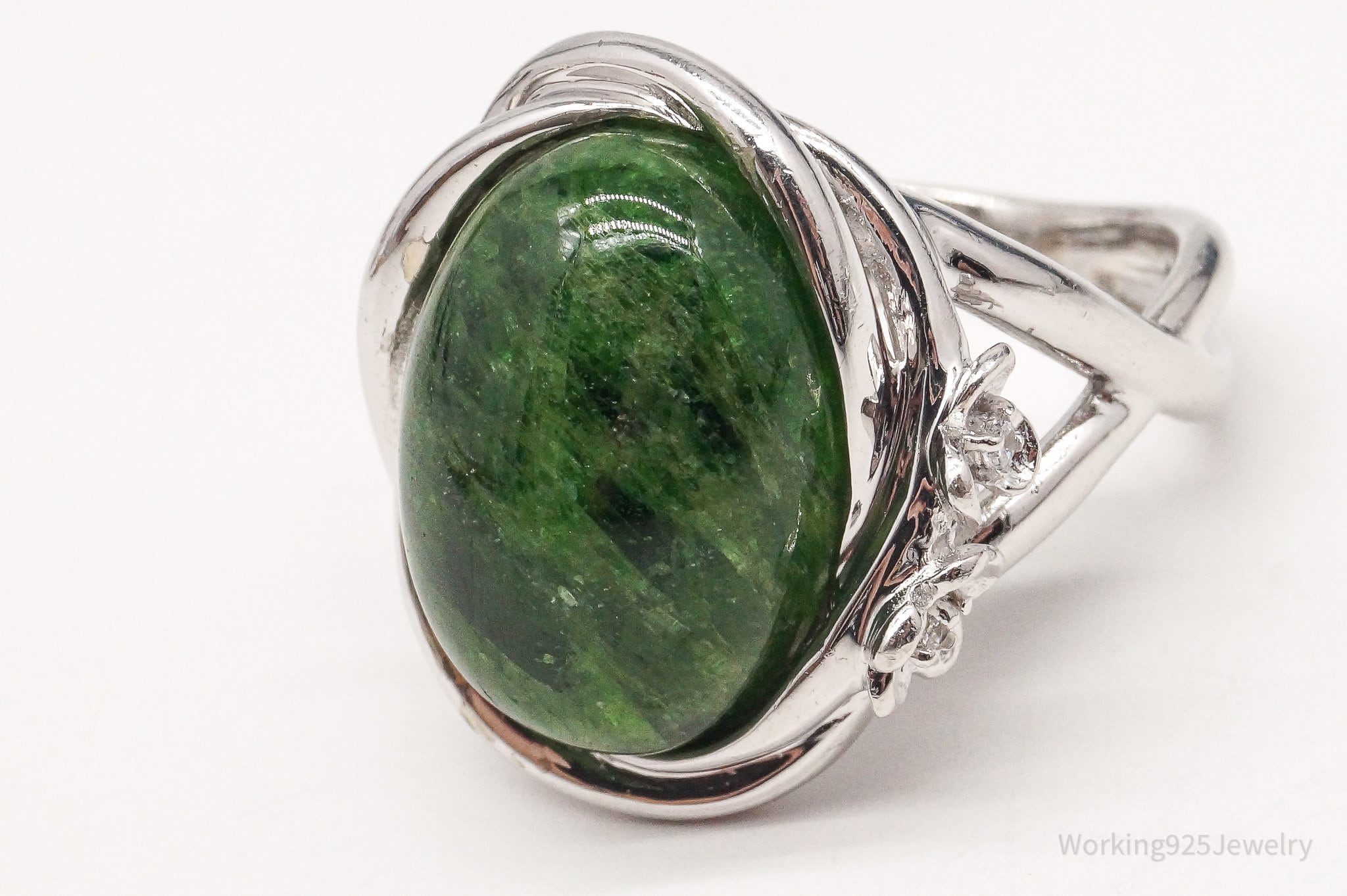 Vintage Natural Green Chrome Diopside Cubic Zirconia Sterling Silver Ring SZ 8.5