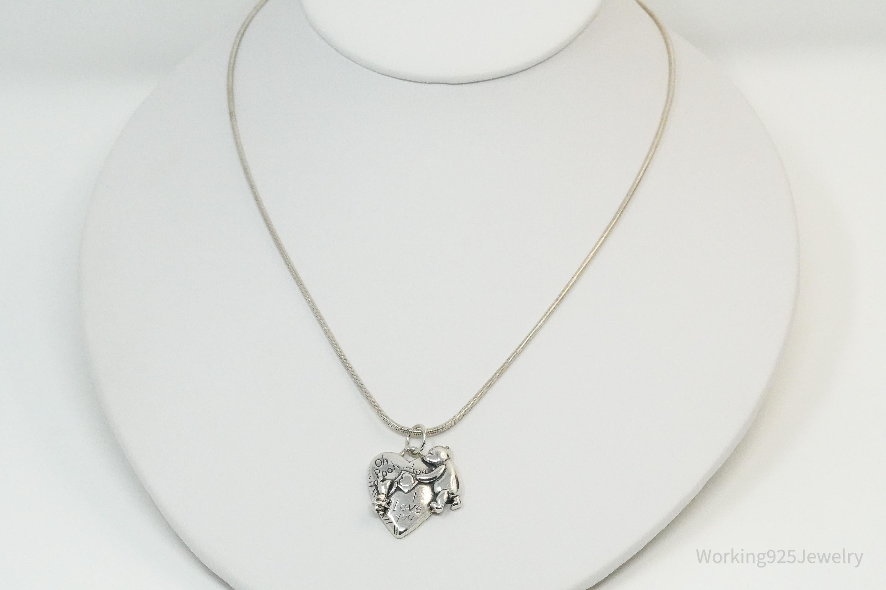 Vintage Walt Disney Winnie The Pooh & Piglet Sterling Silver Necklace 18"
