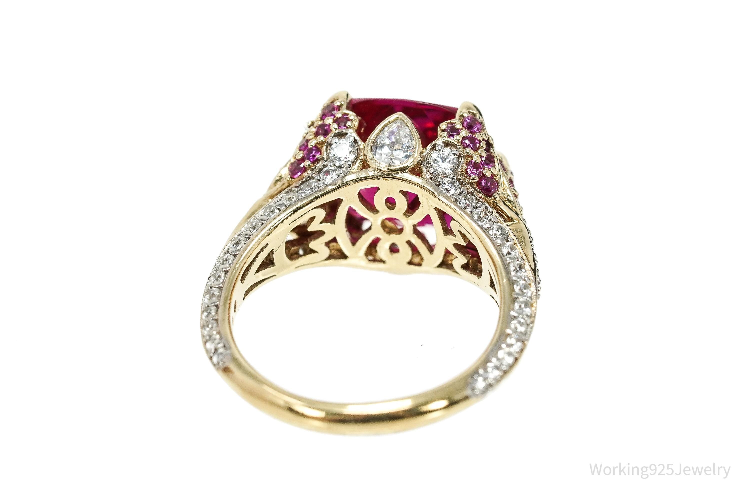 Lab Ruby Pink Tourmaline Sterling Silver Gold Vermeil Cocktail Statement Ring 8