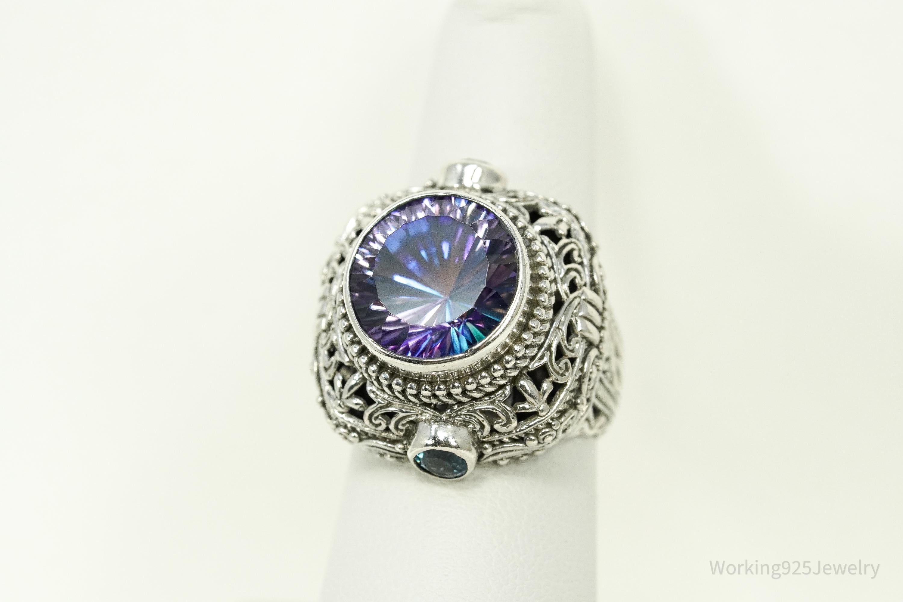 Vintage Designer Sarda Mystic Topaz & Blue Topaz Sterling Silver Ring - Size 7