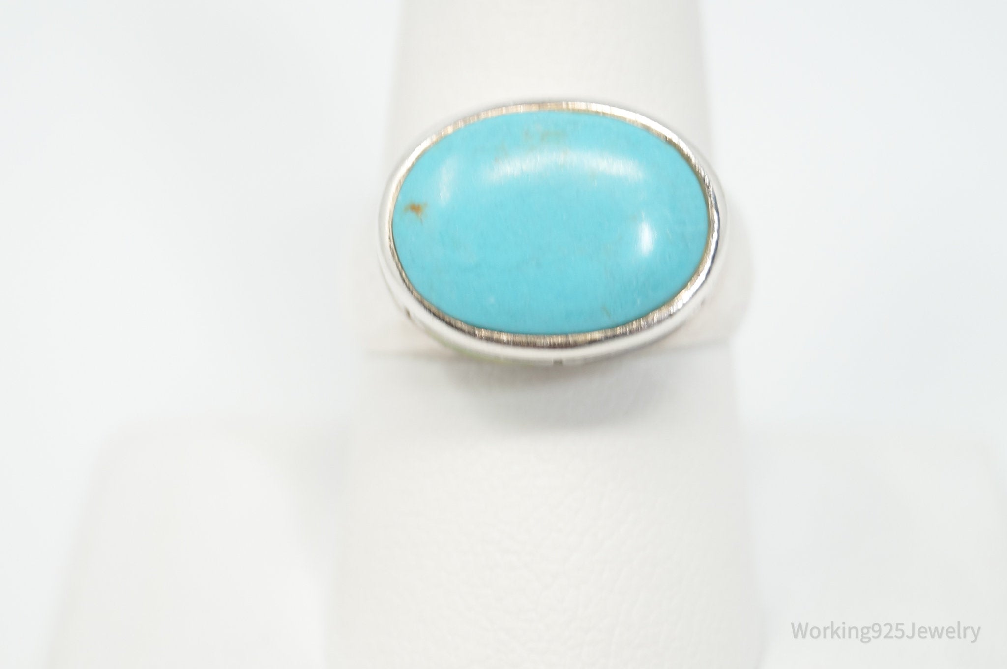 Vintage Southwestern Style Turquoise Dome Gem Inlay Sterling Silver Ring - Sz 9