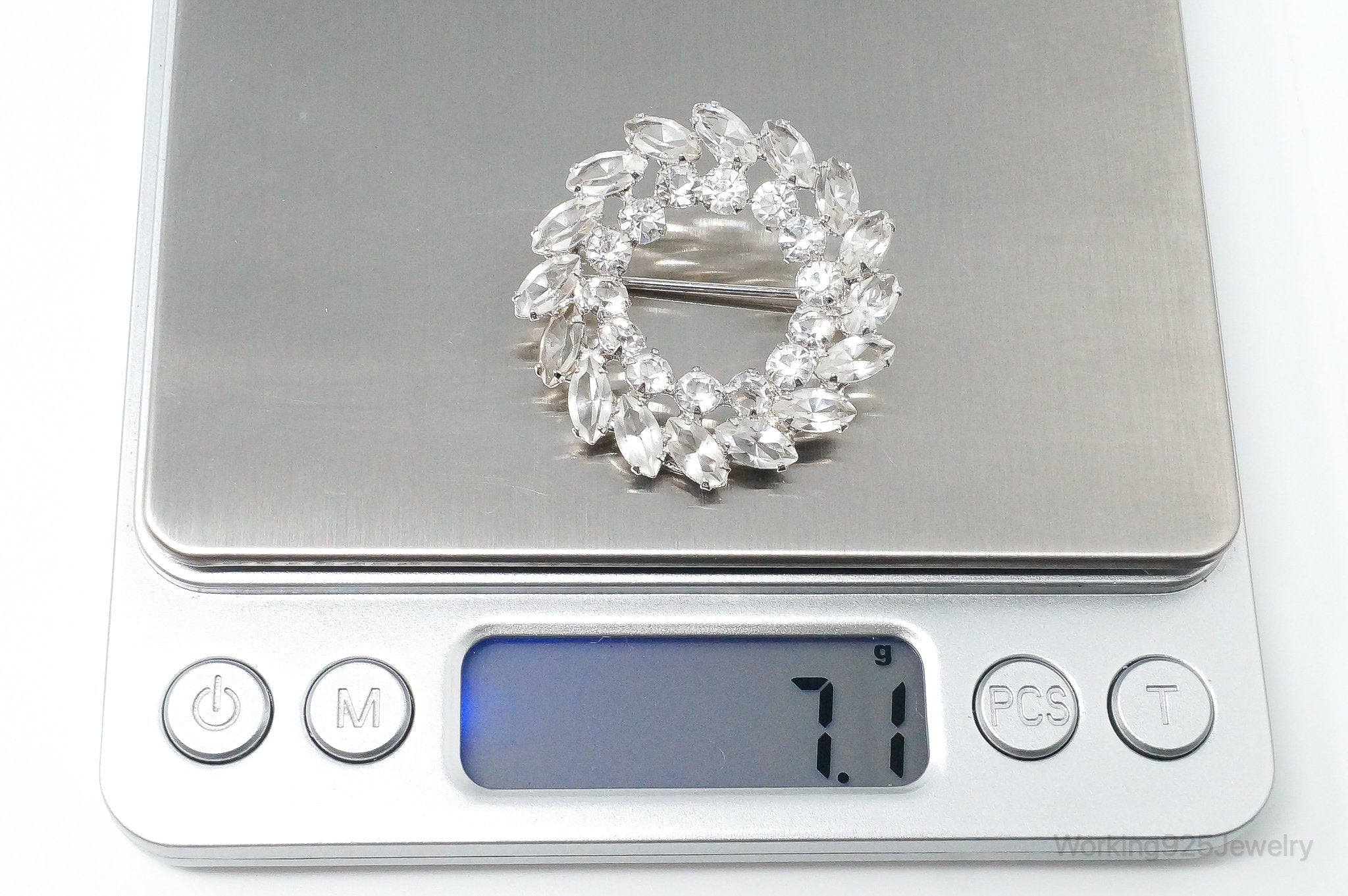 Vintage Designer Carl-Art Rhinestone Sterling Silver Brooch Pin