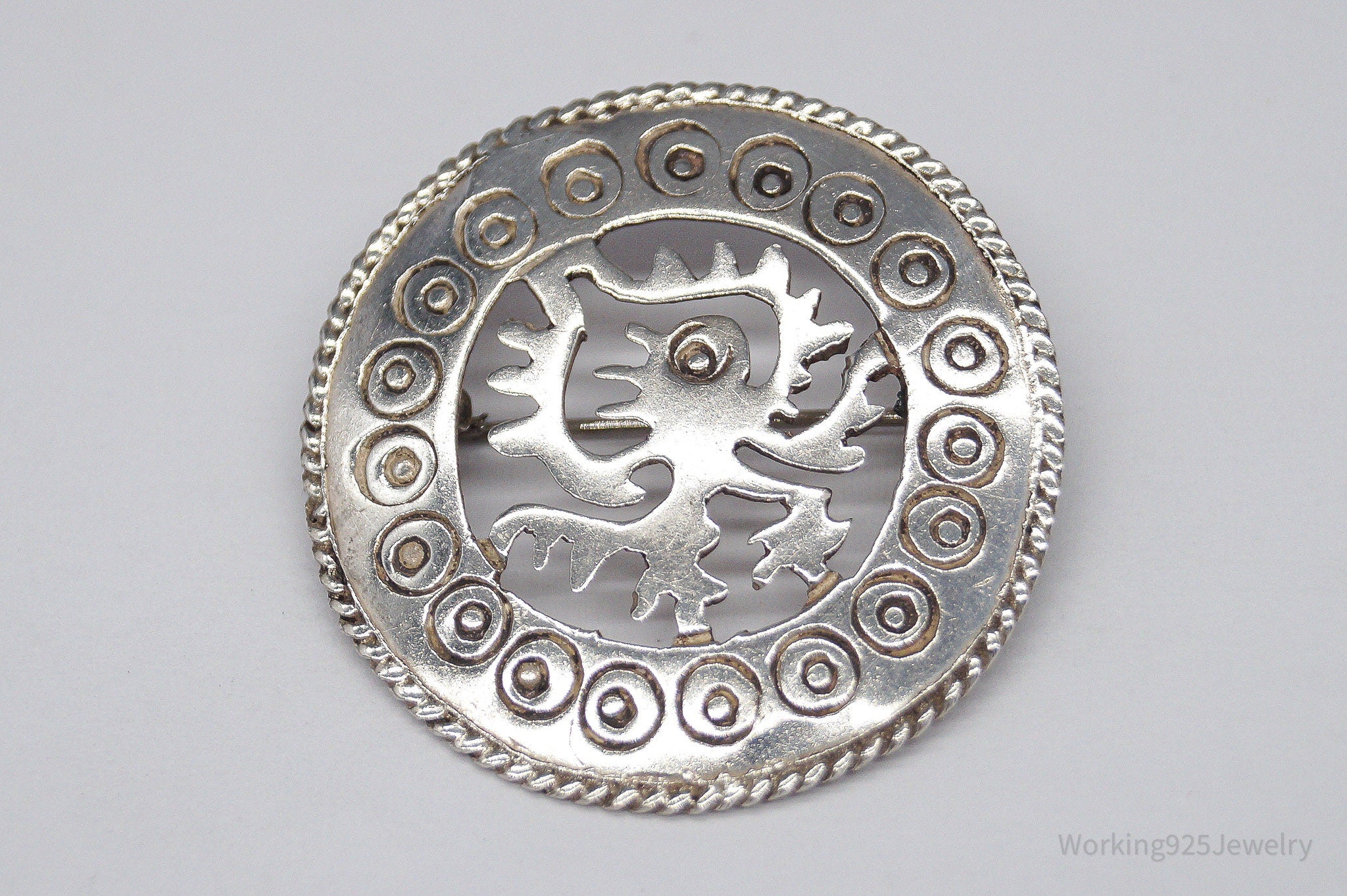 Vintage Mexico Aztec Mayan Ozomatli Monkey Deity Sterling Silver Brooch Pin