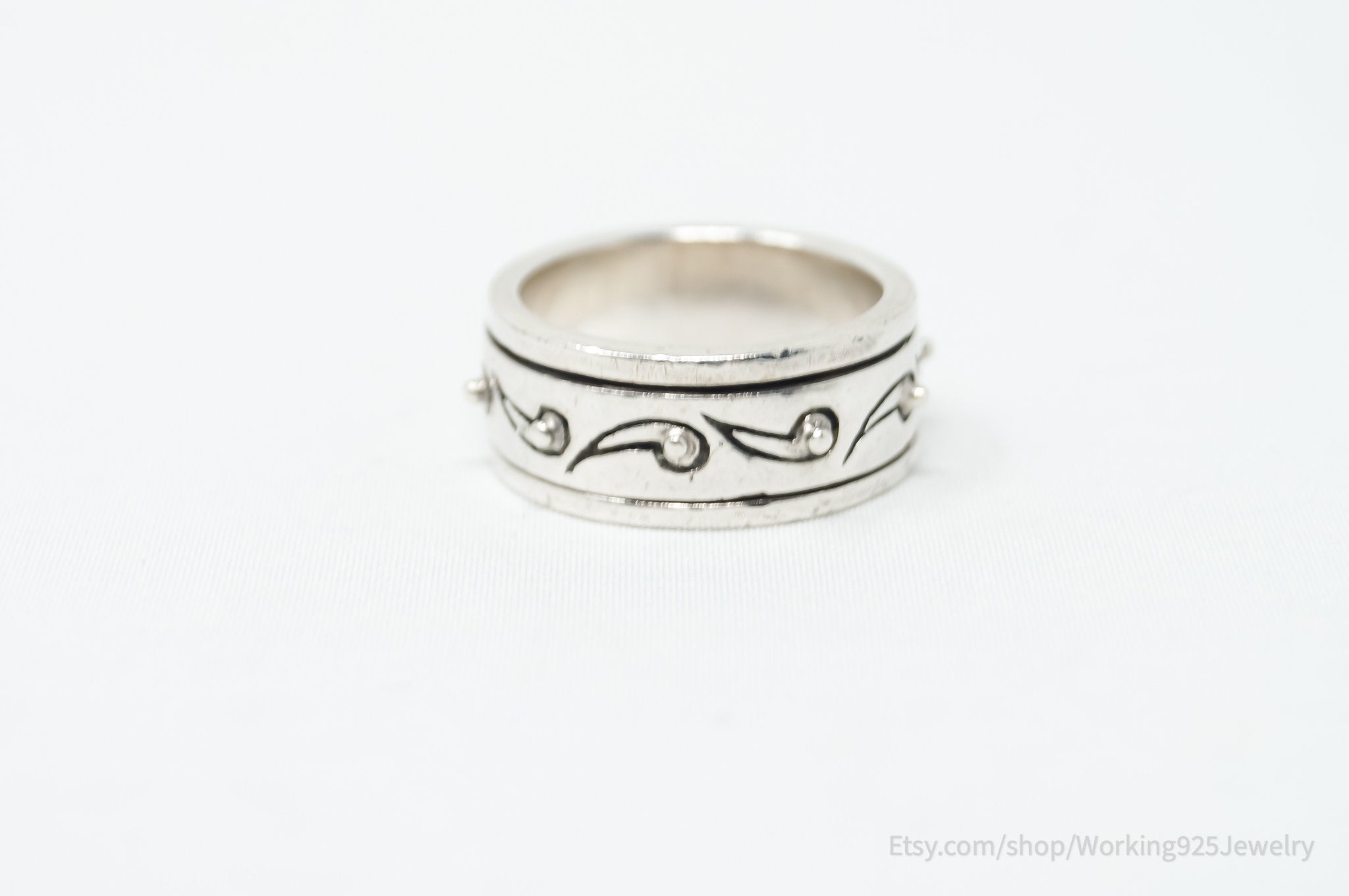 Vintage Paisley Design Sterling Silver Spinner Band Ring Sz 7