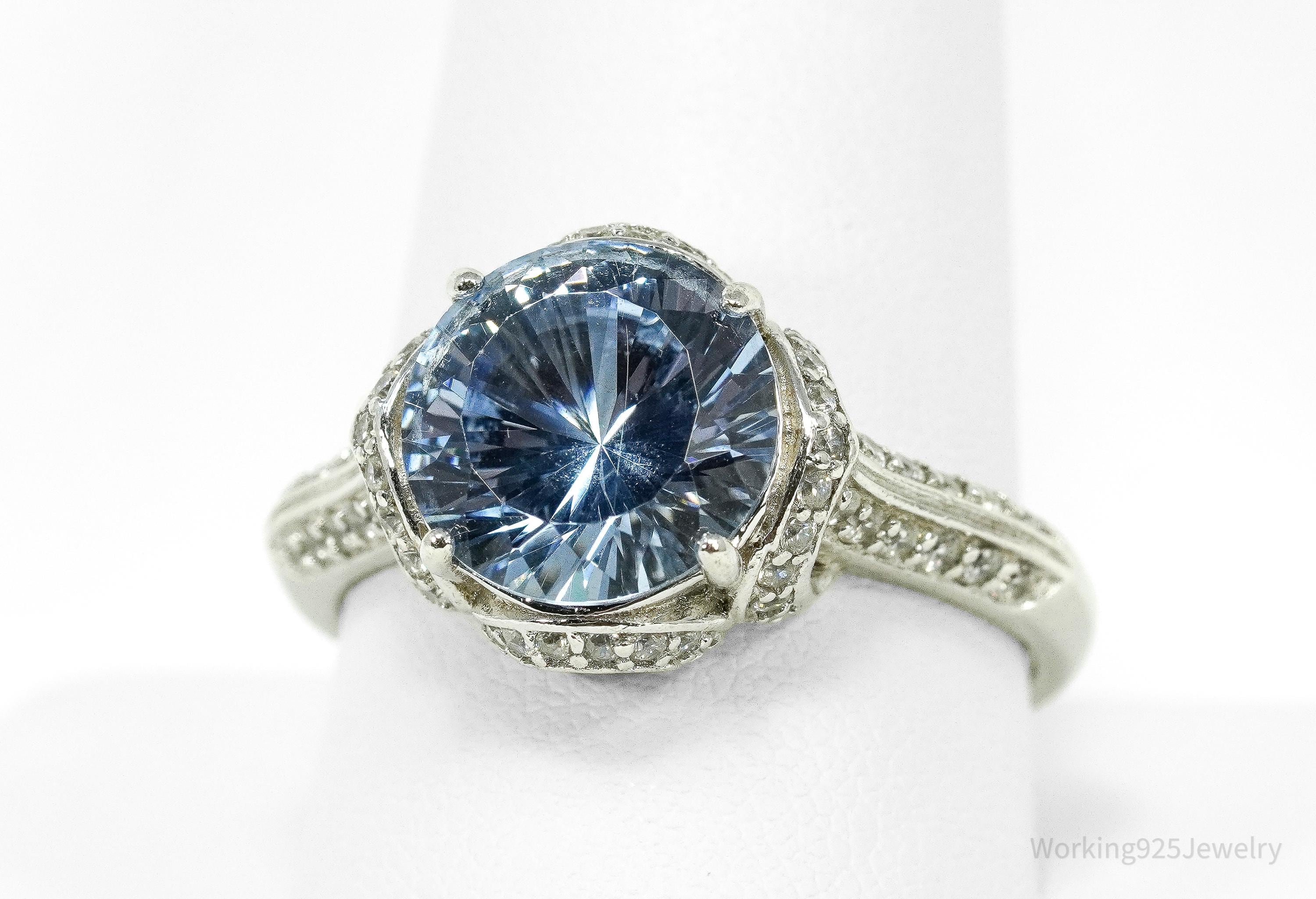 PAJ Blue And White Cubic Zirconia Sterling Silver Ring - Size 11