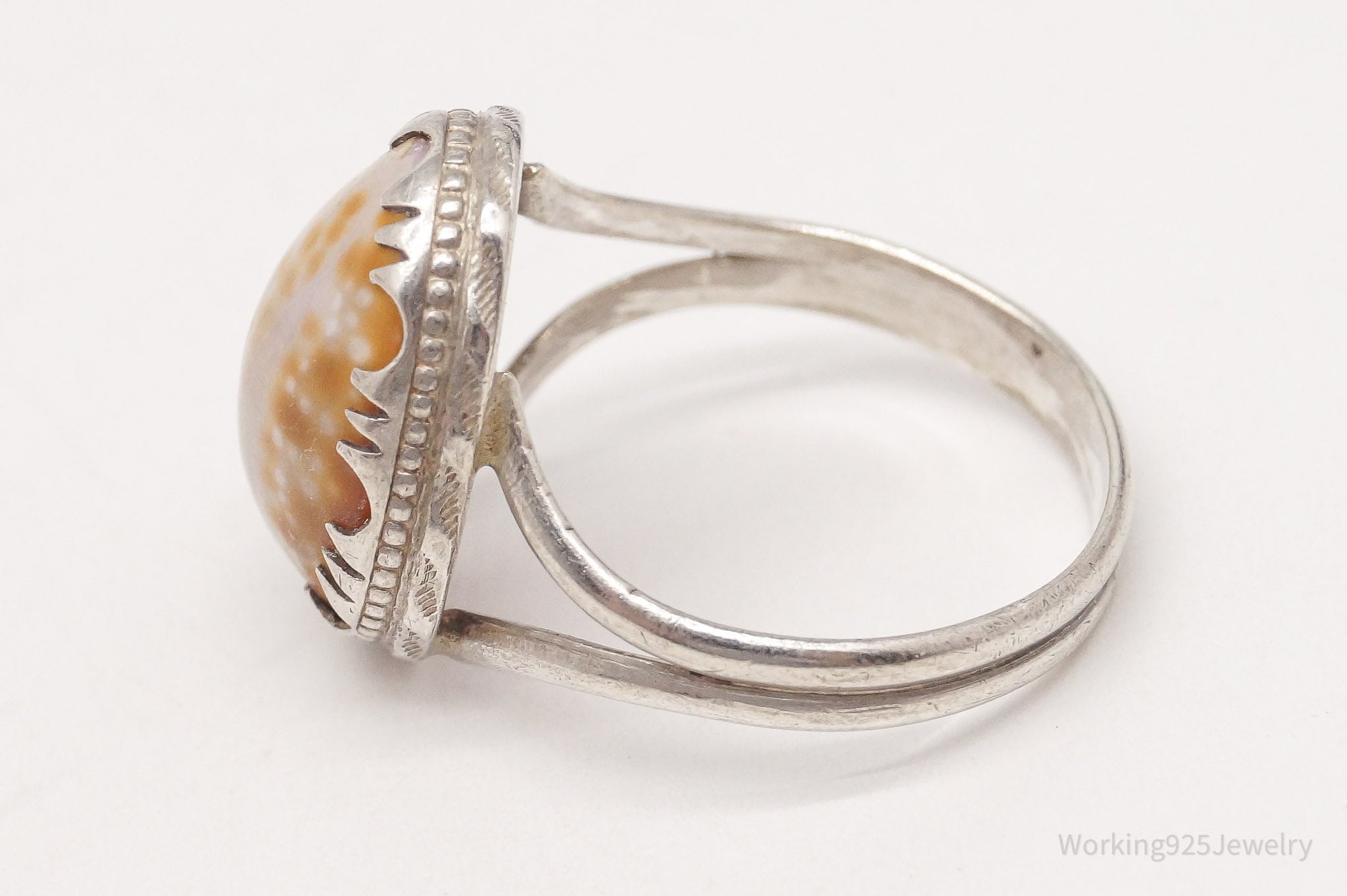 Antique Shell Silver Ring - Size 6.5