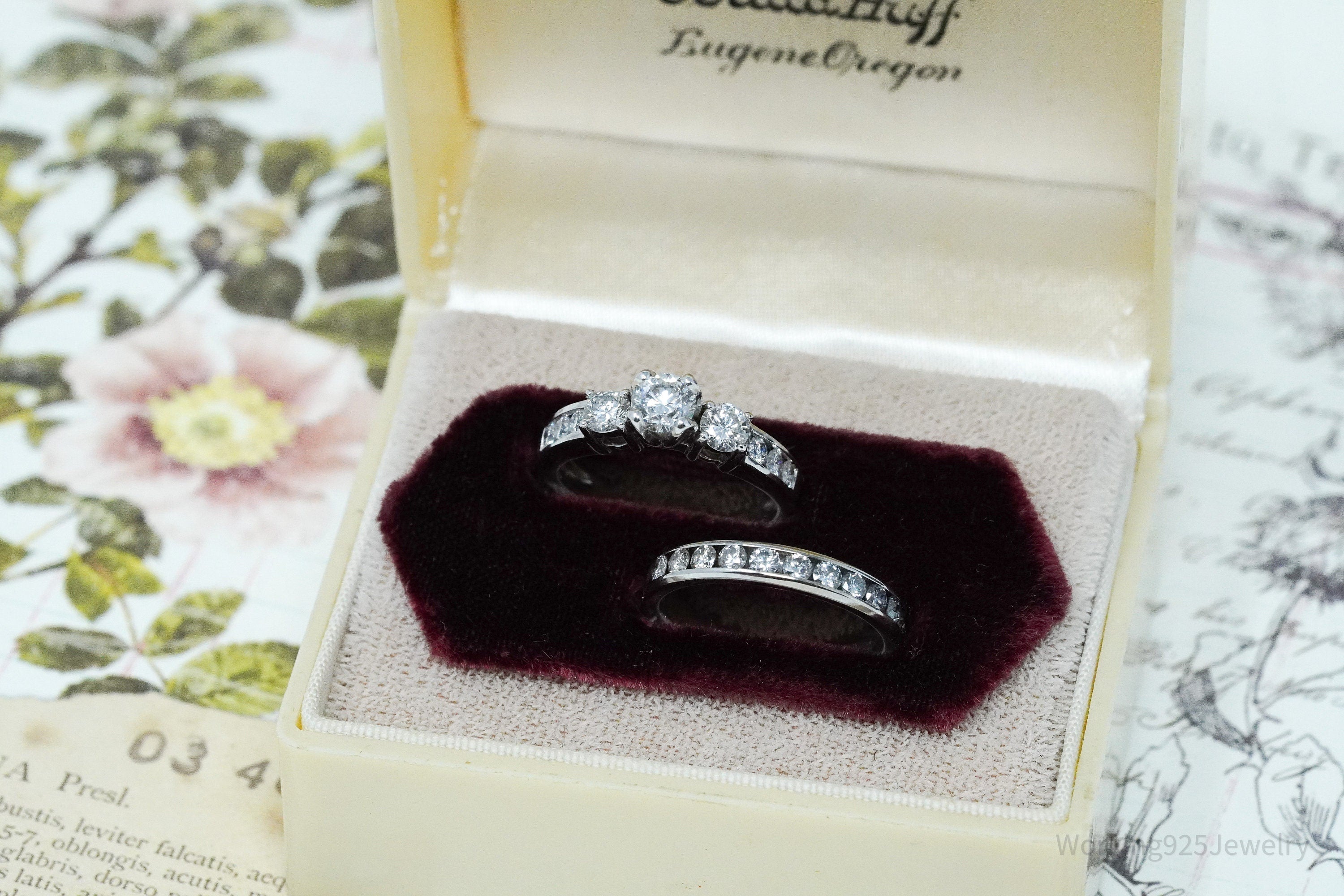 Diamonds & 18K White Gold Wedding Set Ring - Size 5.5