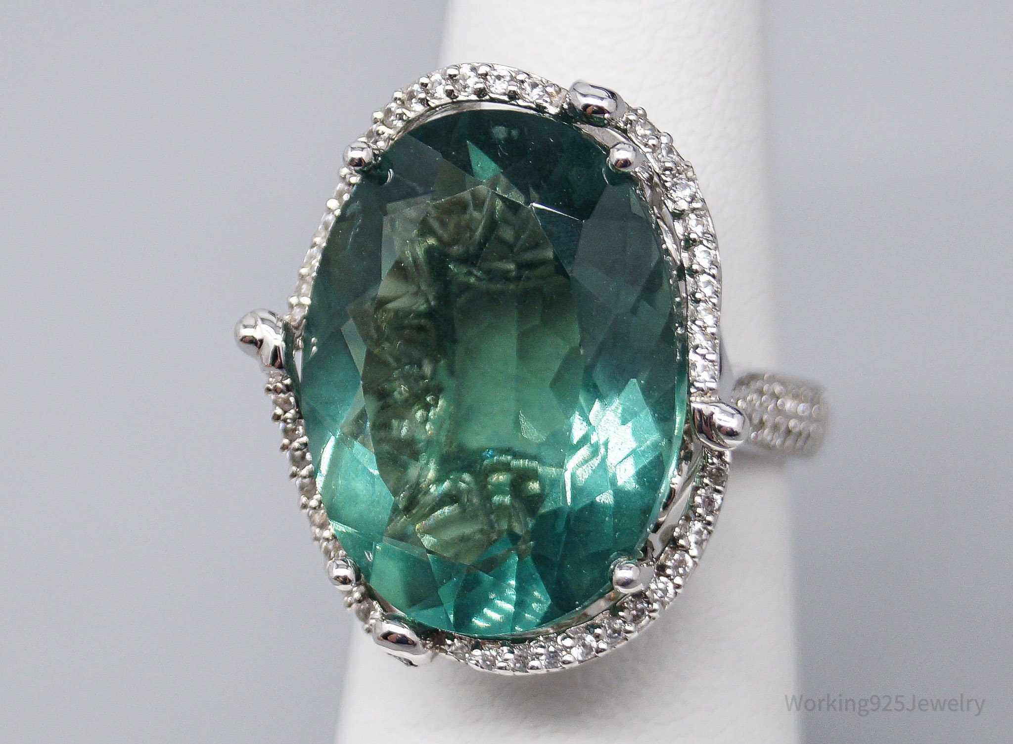 JTV DK Paraiba Tourmaline & White Zircon Sterling Silver Ring 5.25