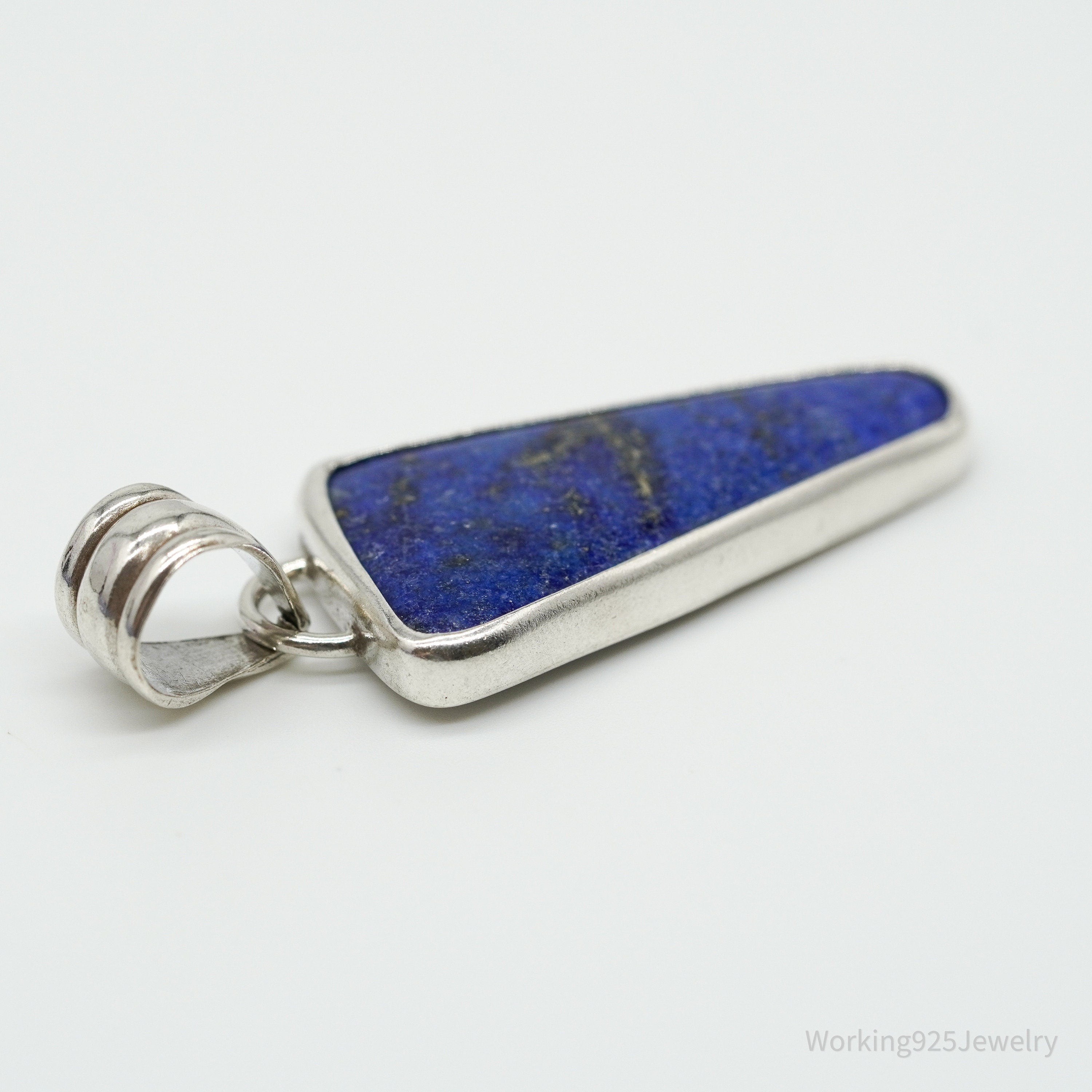 Vintage Large Lapis Lazuli Sterling Silver Necklace Pendant