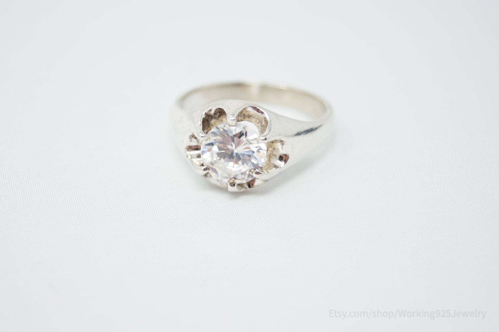 Vintage Art Deco Style Cubic Zirconia Sterling Silver Ring Sz 10.75
