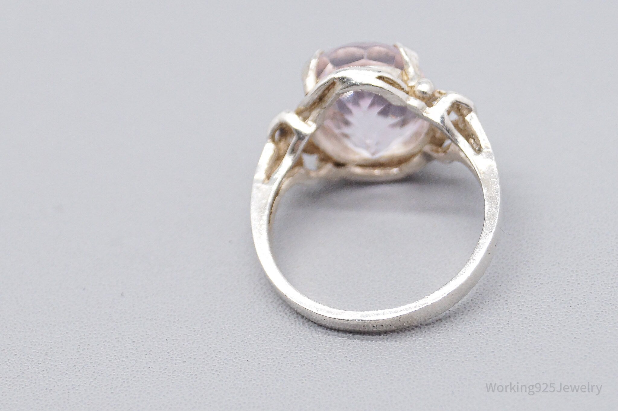 Vintage Large Pink Amethyst Sterling Silver Ring - Size 4.75