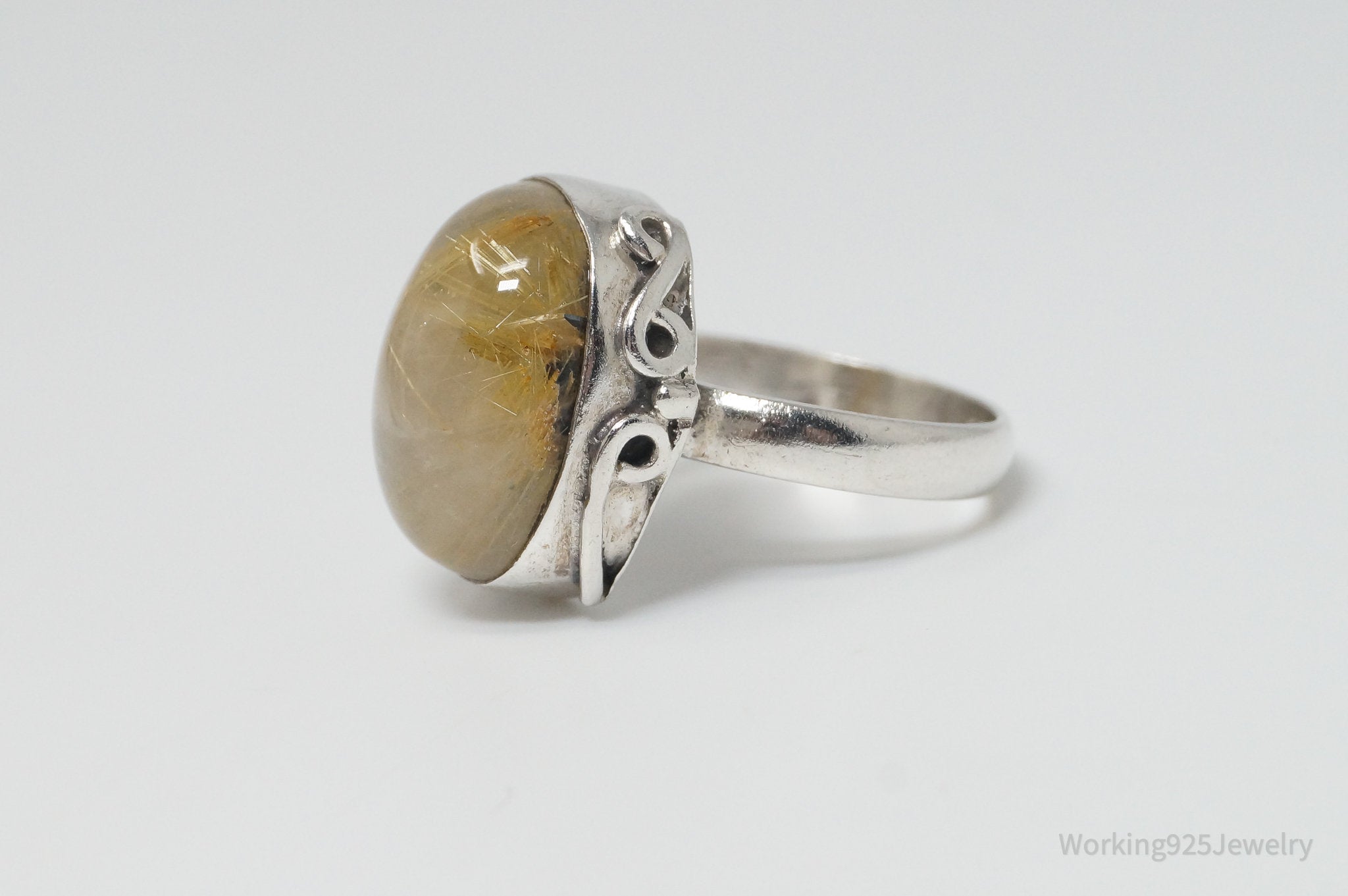 Vintage Rutilated Quartz Sterling Silver Ring - Sz 7