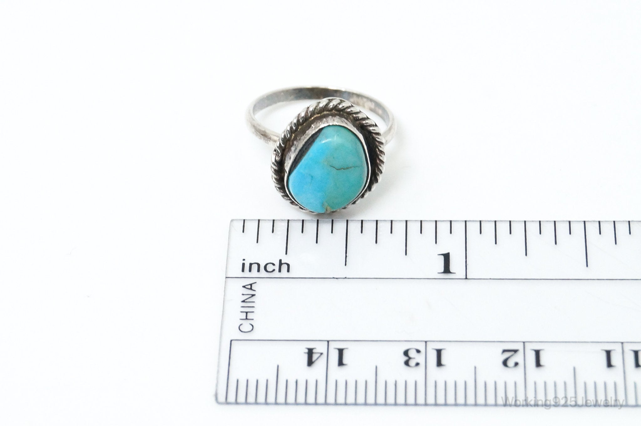 Vintage Native American Turquoise Unsigned Sterling Silver Ring - Size 4.25