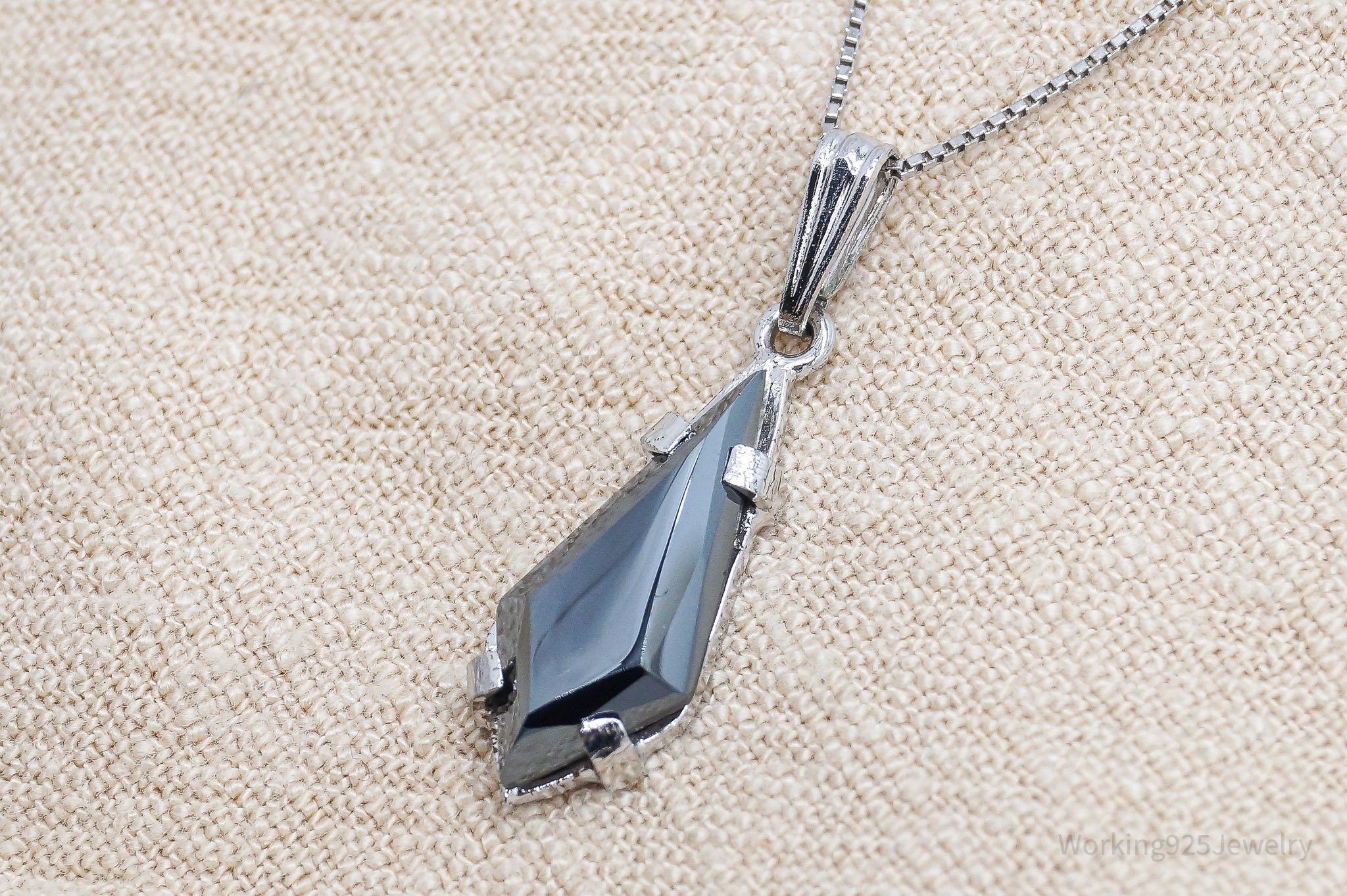 Vintage Art Deco Hematite Sterling Silver Necklace 20"