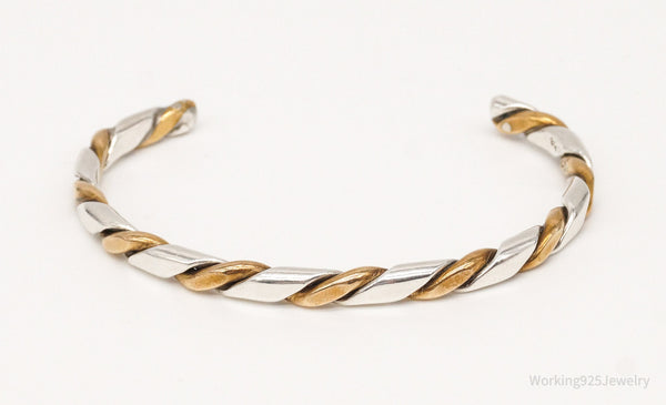 Vintage Native American Brass Sterling Silver Twist Cuff Bracelet