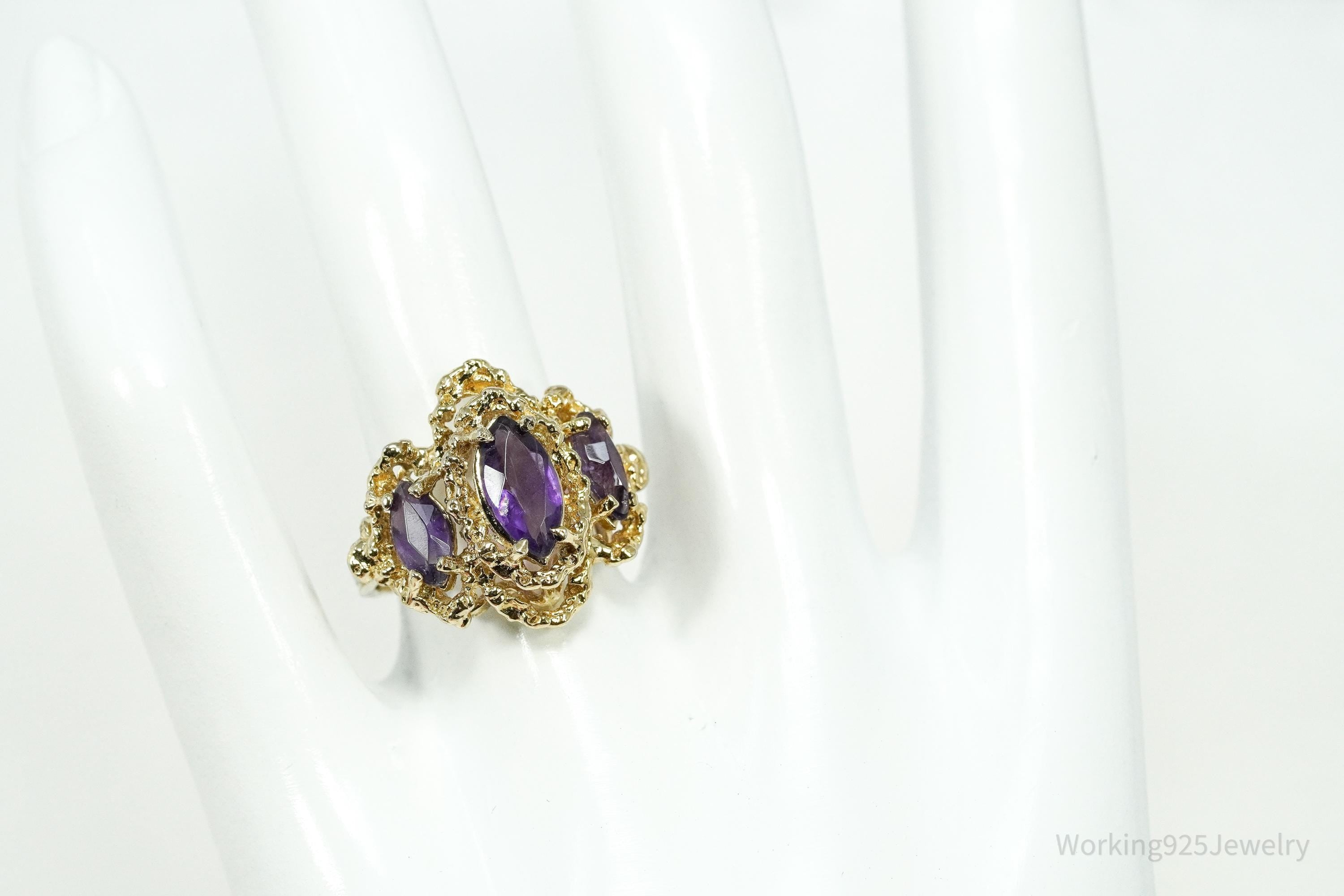 Vintage Amethyst 14K Yellow Gold Vermeil Sterling Silver Ring - Size 6.5