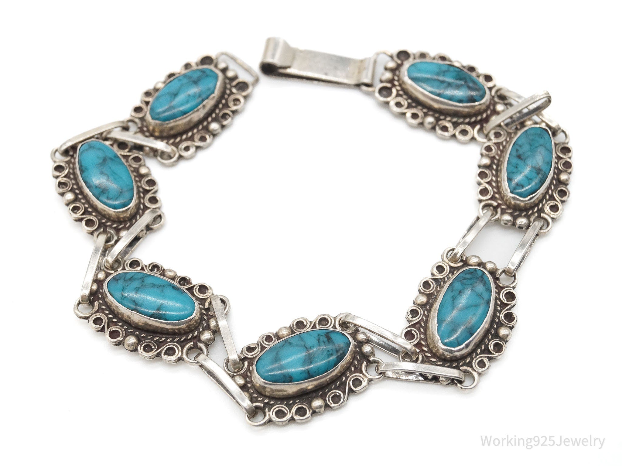 Vintage Handmade Native American Turquoise Sterling Silver Bracelet