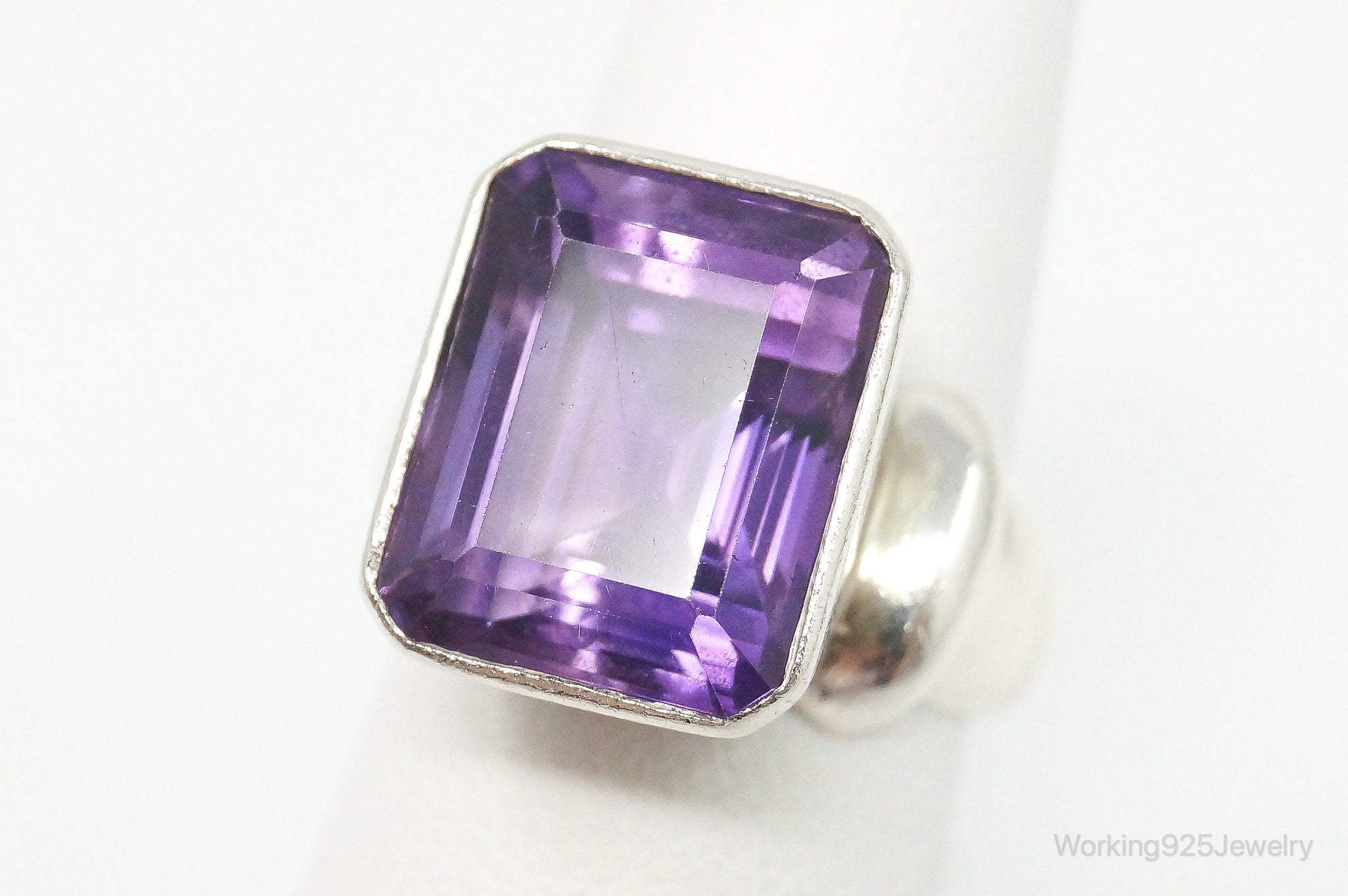 Vintage Large Amethyst Sterling Silver Ring - Size 5