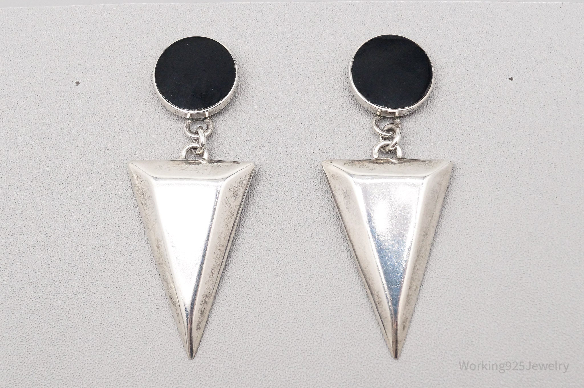 Vintage Modernist Black Onyx Sterling Silver Earrings