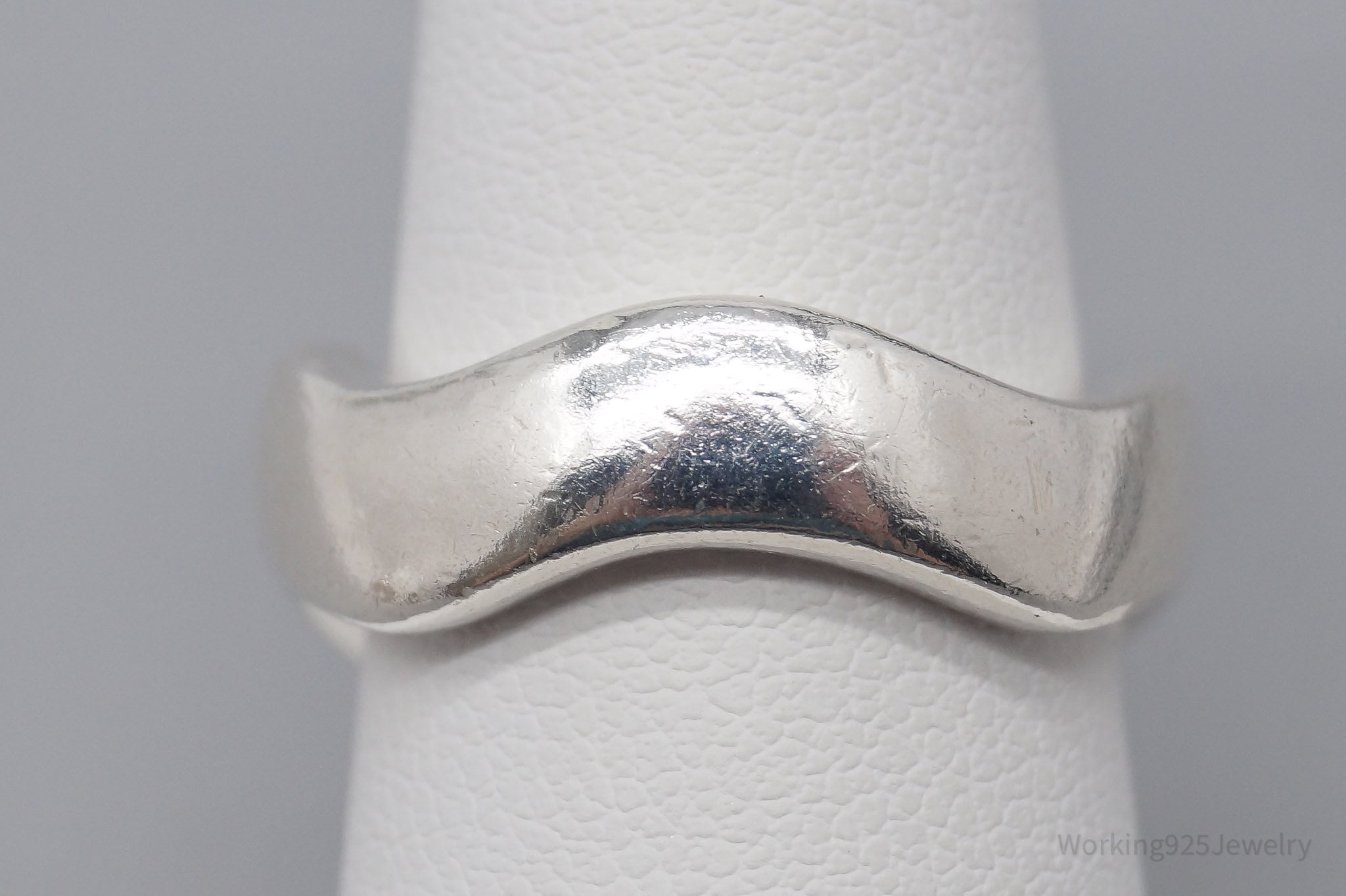 Vintage Modernist Wave Style Sterling Silver Band Ring - Size 7