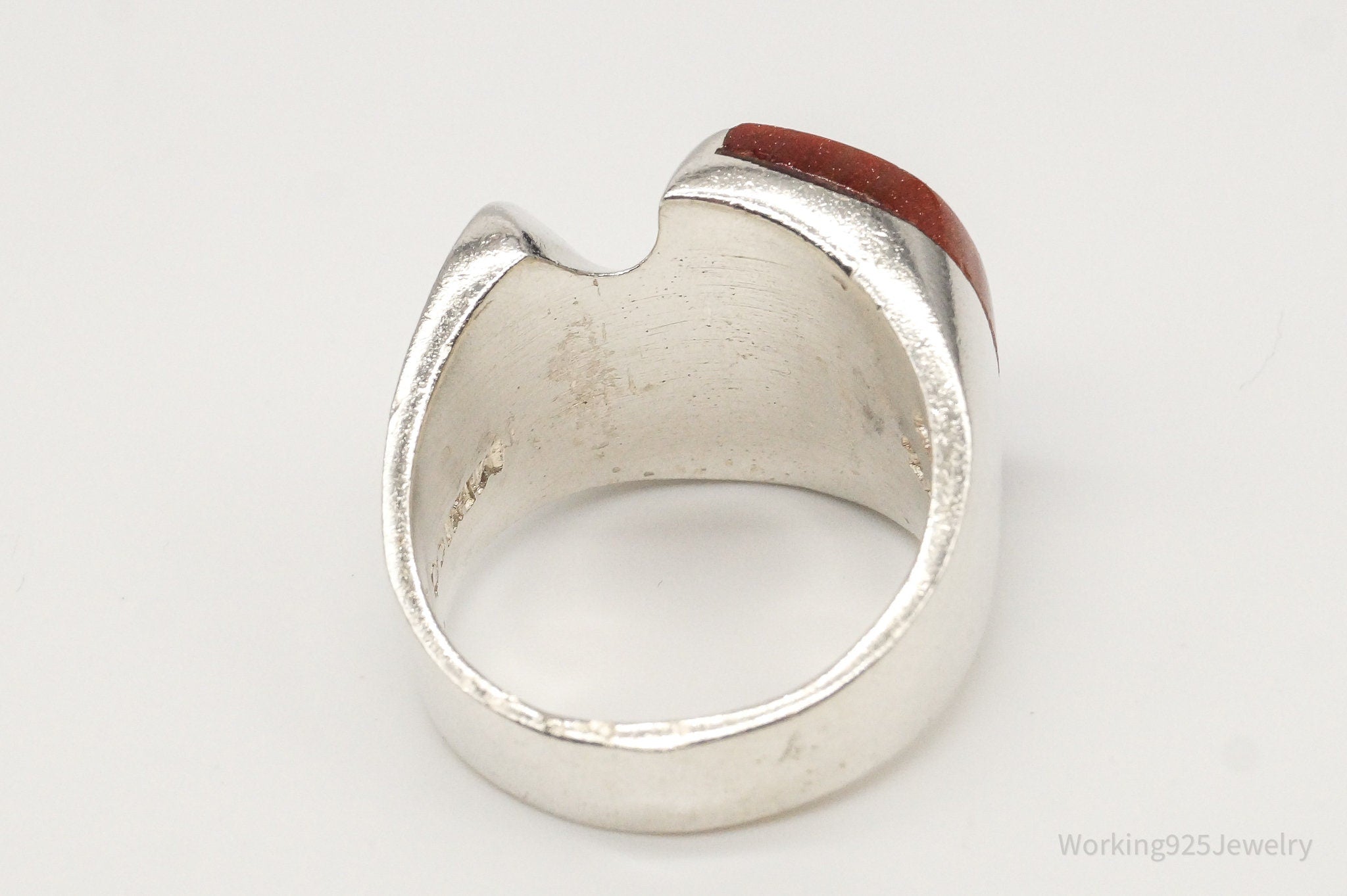 Large Vintage Mexico Goldstone Sterling Silver Ring - Size 9.75