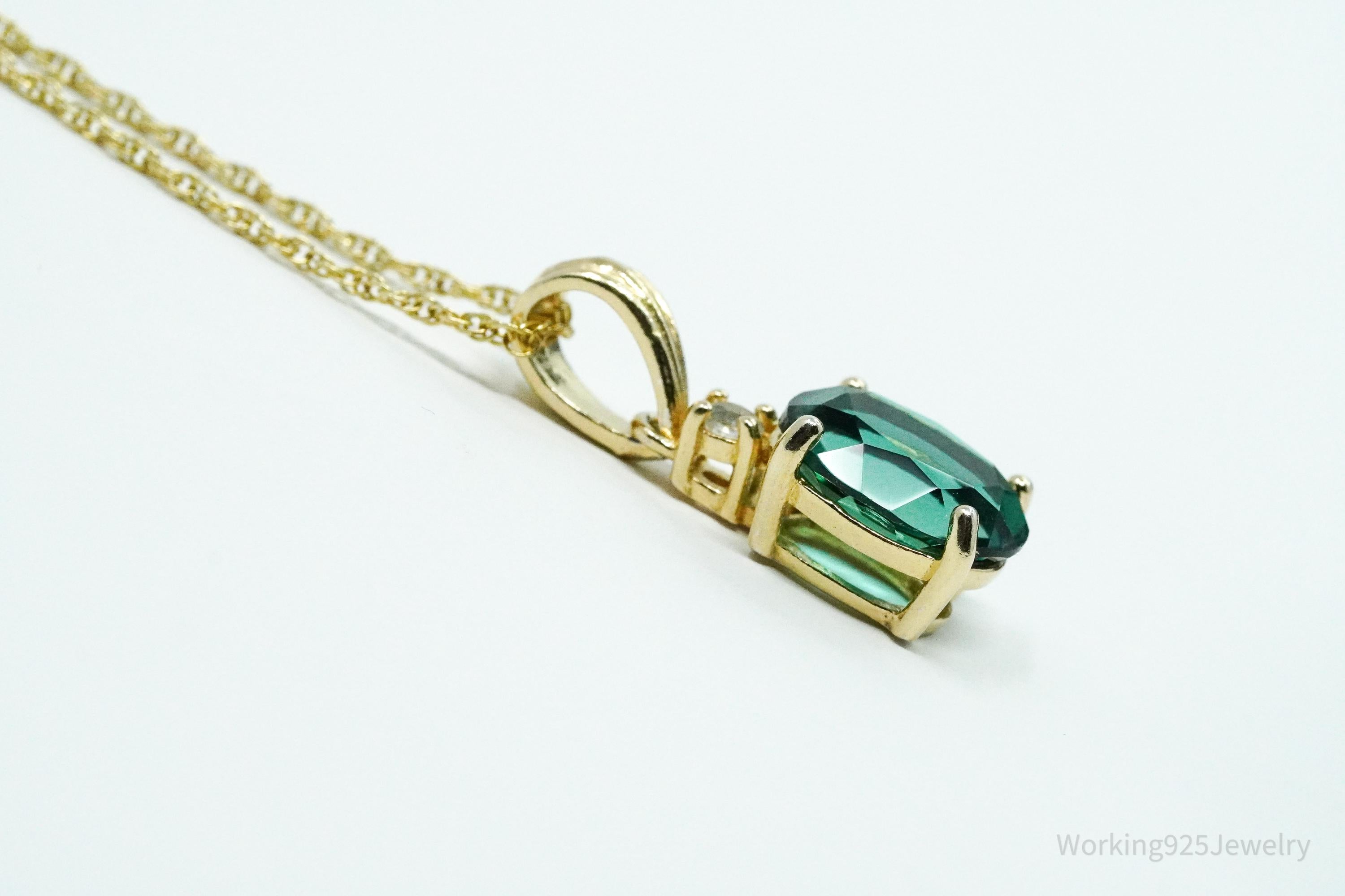 Green Quartz & White Topaz 18K Yellow Gold Over Sterling Silver Necklace 18"