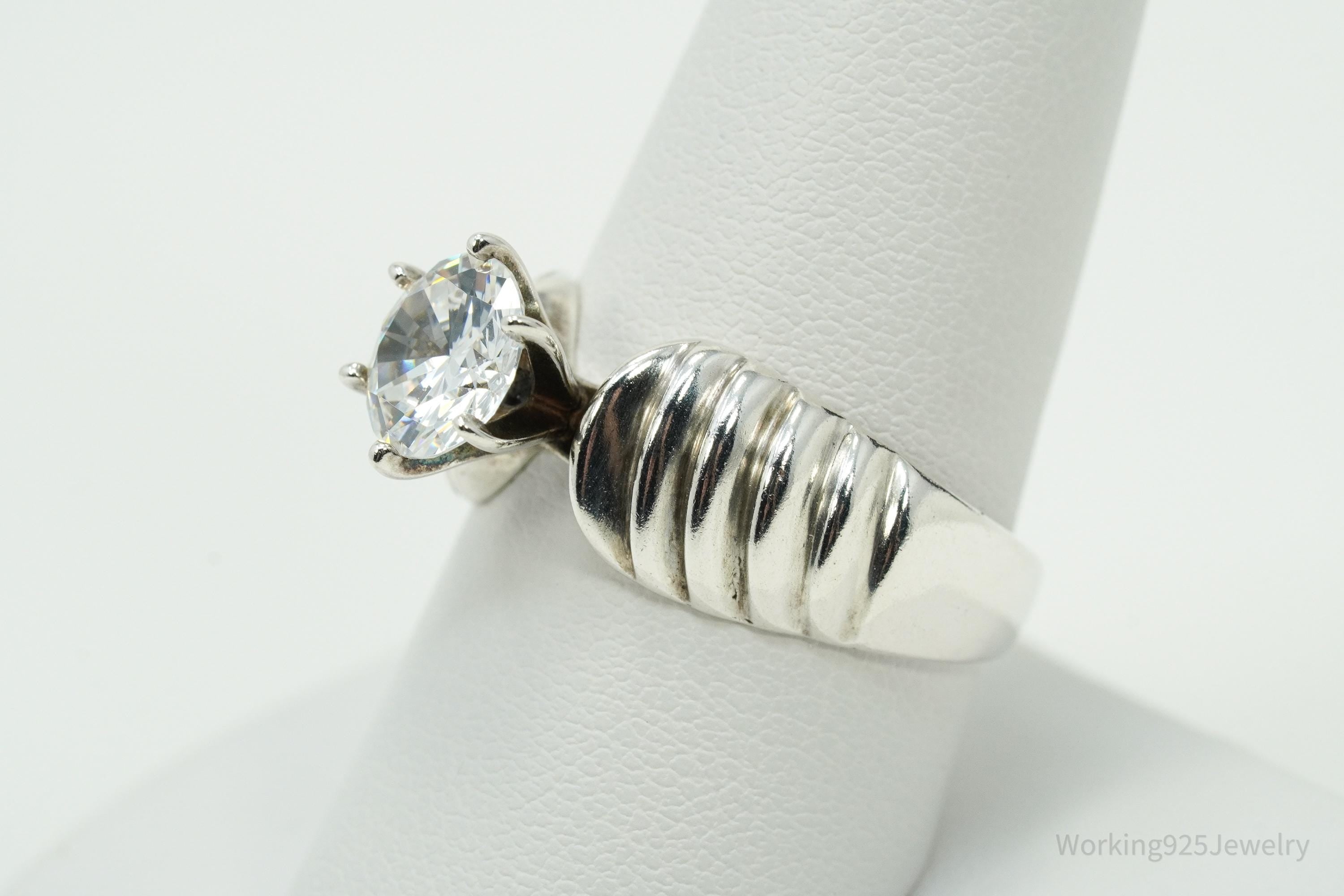 Vintage Diamonique Cubic Zirconia Sterling Silver Ring Size 9.25