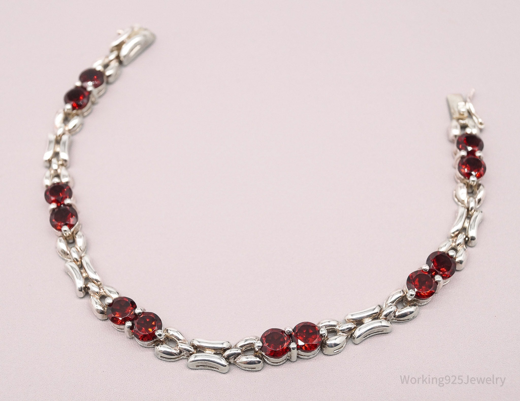 Vintage Red Garnet Sterling Silver Bracelet