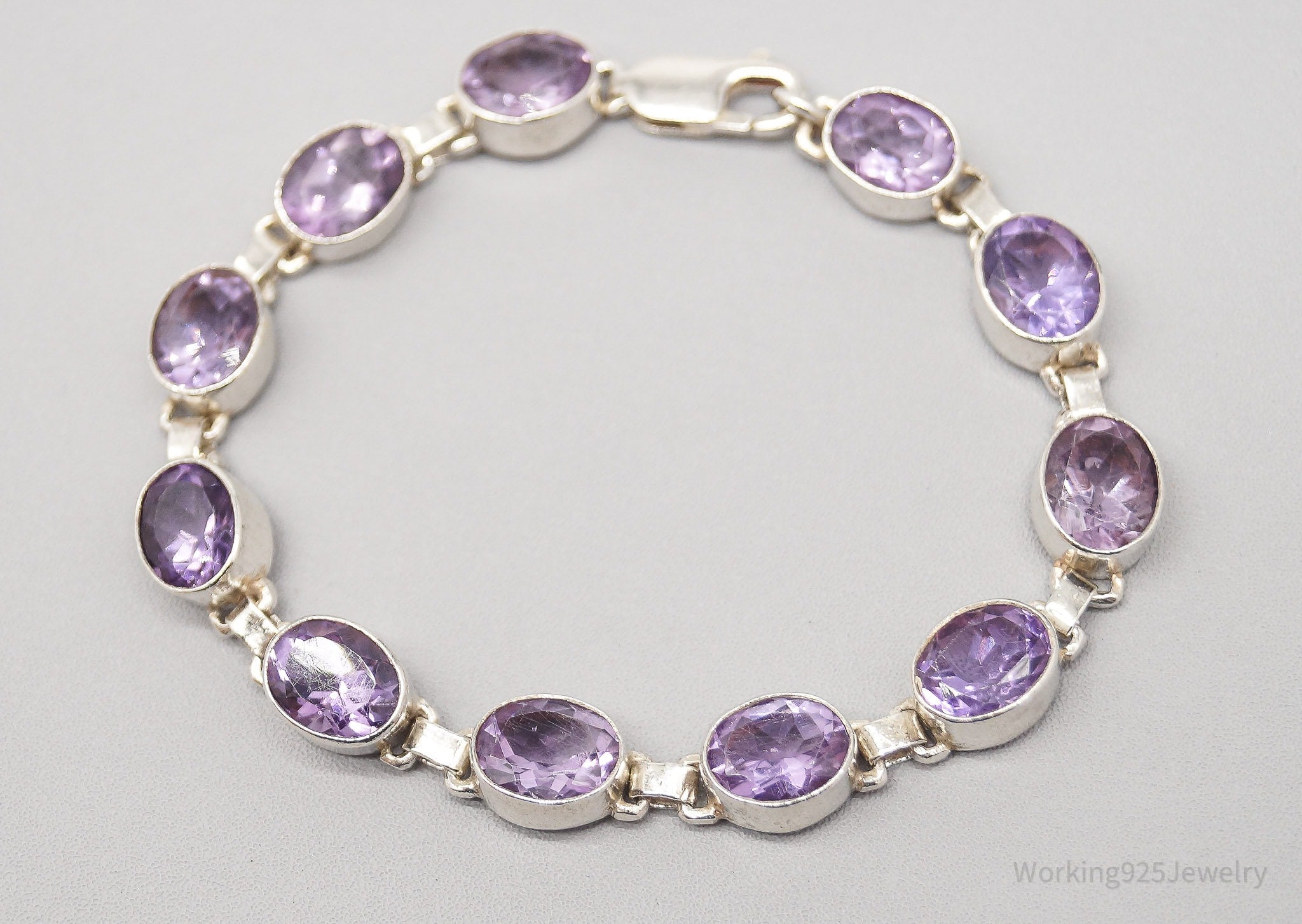 Vintage Purple Amethyst Sterling Silver Bracelet - 6 7/8"