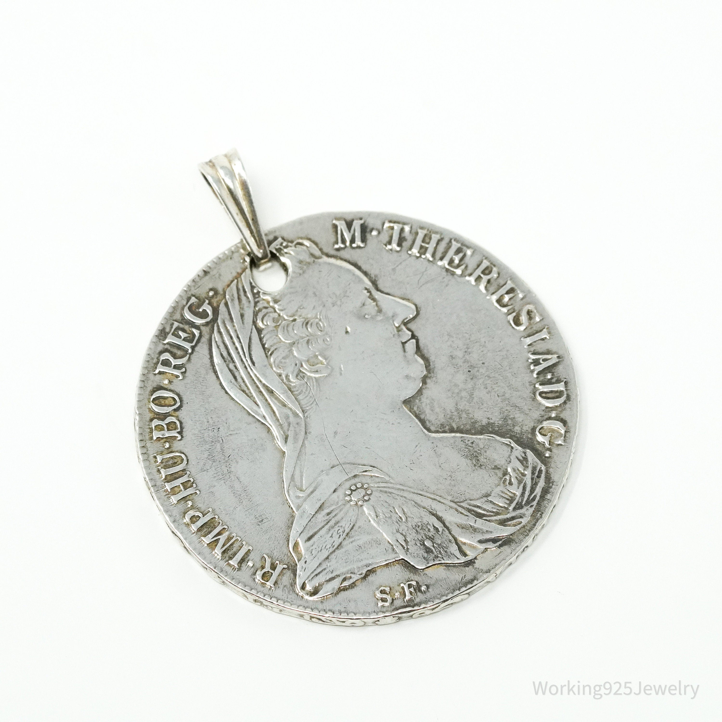 Antique 1780 Austrian Thaler Coin Piece Silver Pendant