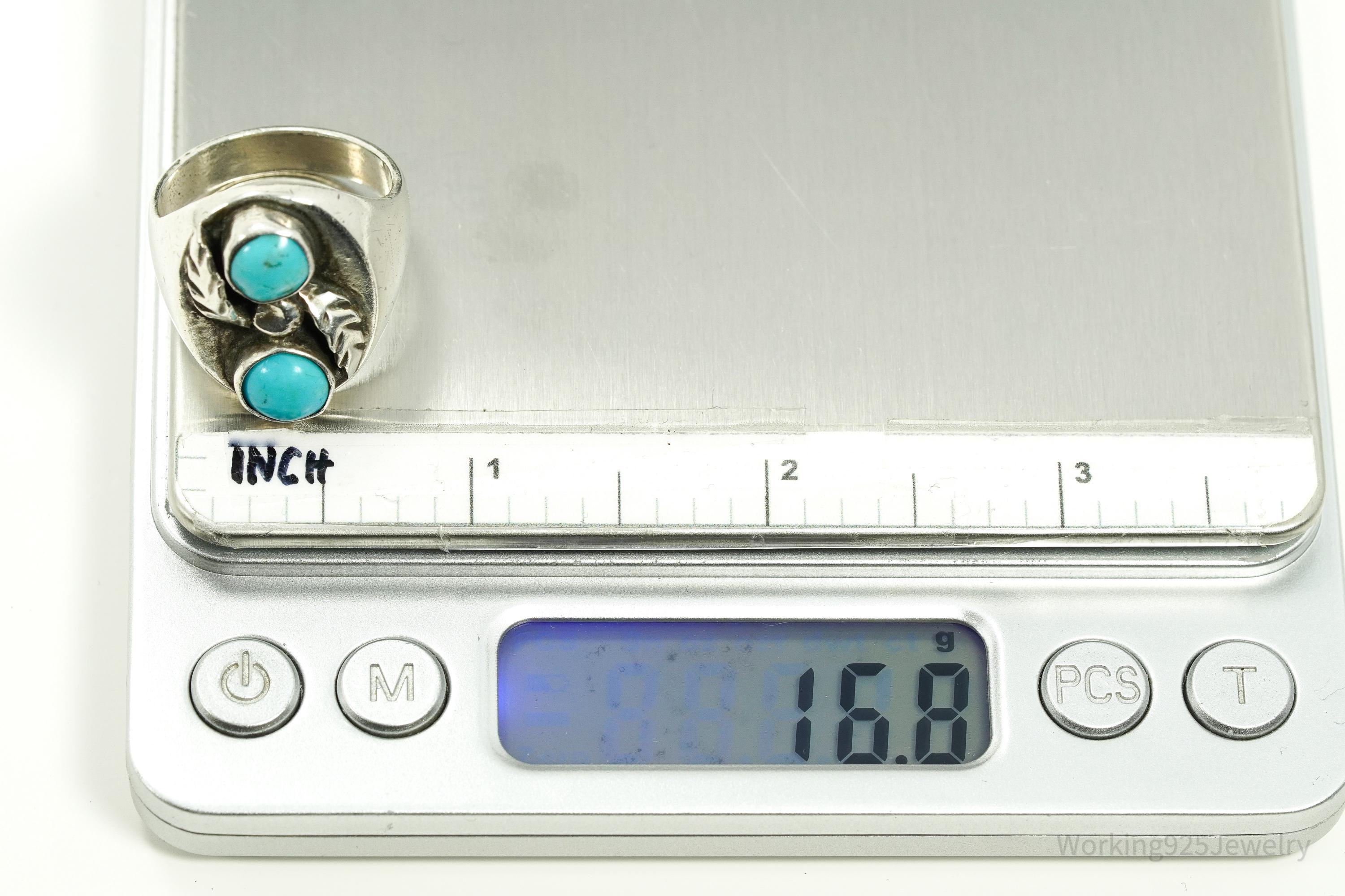 Vintage Native American Turquoise Silver Ring - Size 10.25