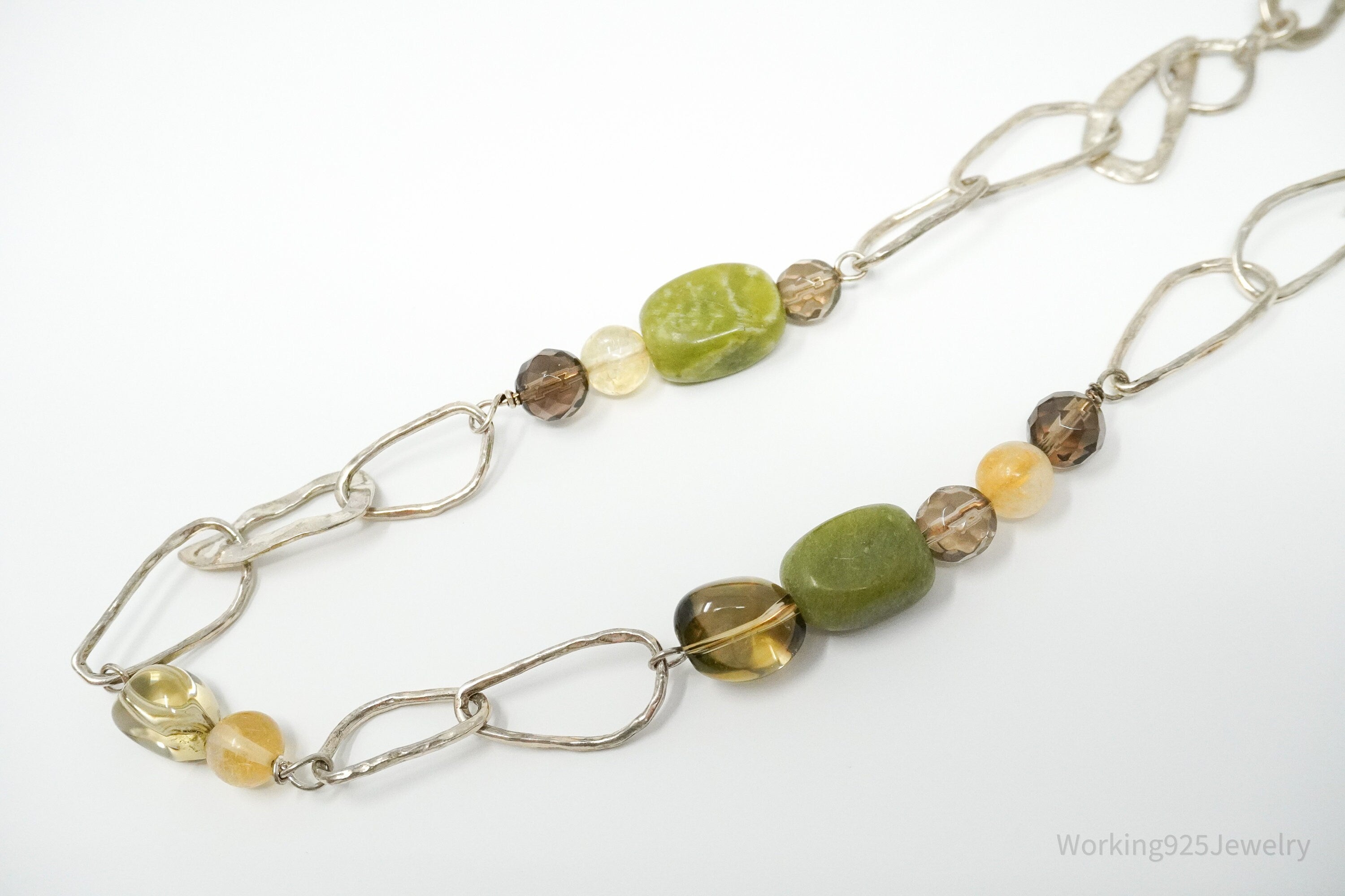 Retired Silpada Jade Smoky Topaz Citrine Chain Link Sterling Silver Necklace 18"