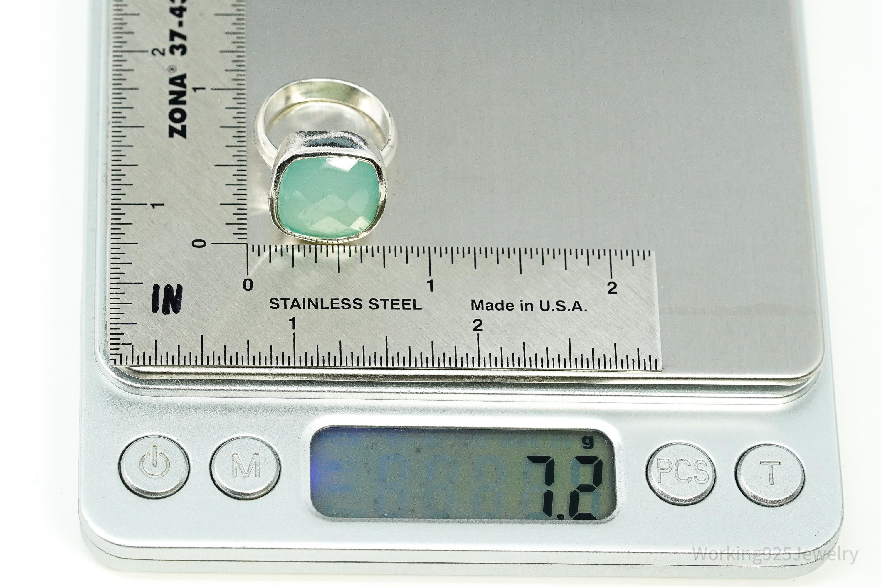 Vintage Aqua Chalcedony Silver Ring - Size 7