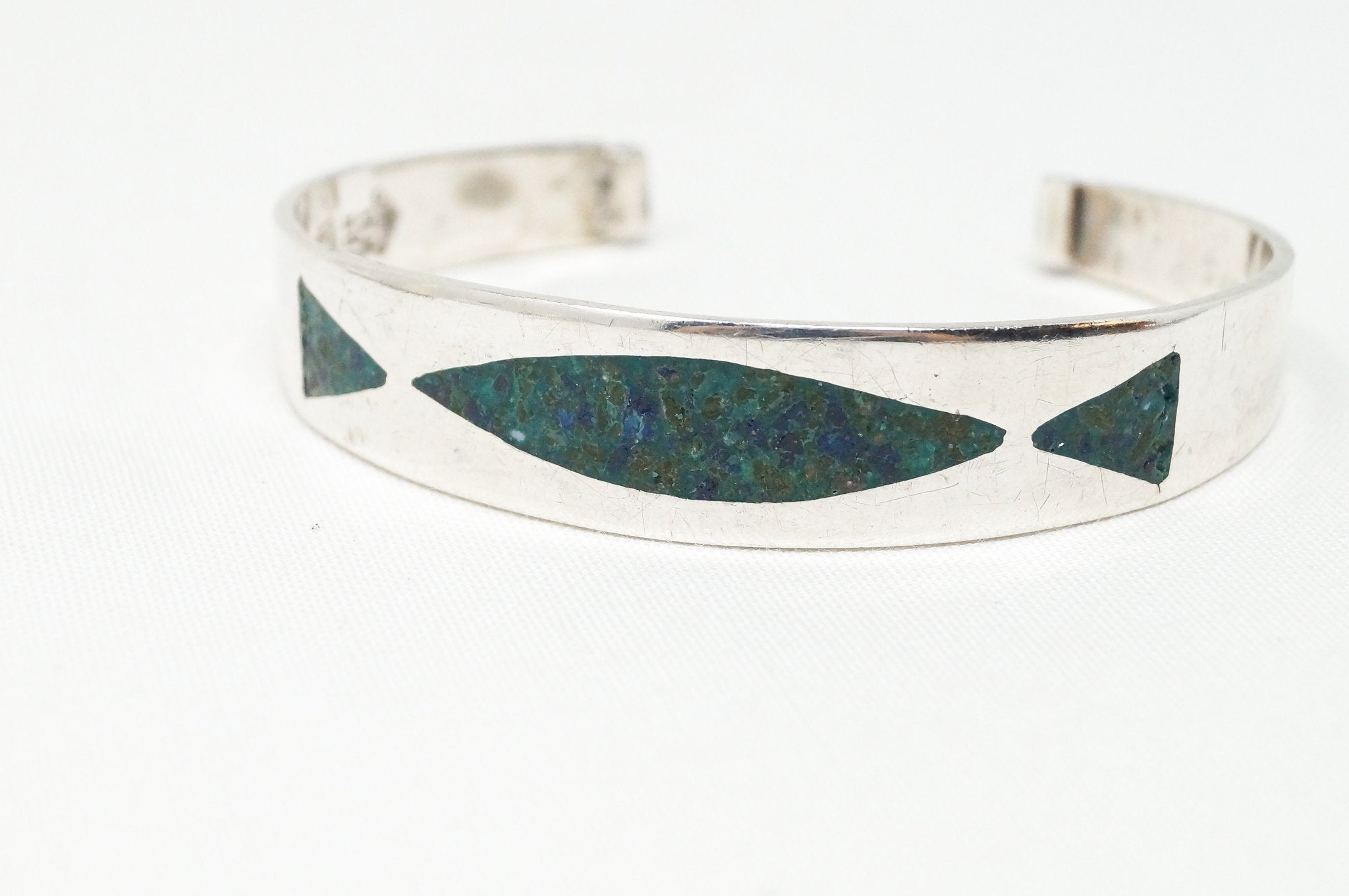 Vintage Mex Turquoise Southwestern Handmade Sterling Silver Cuff Bracelet