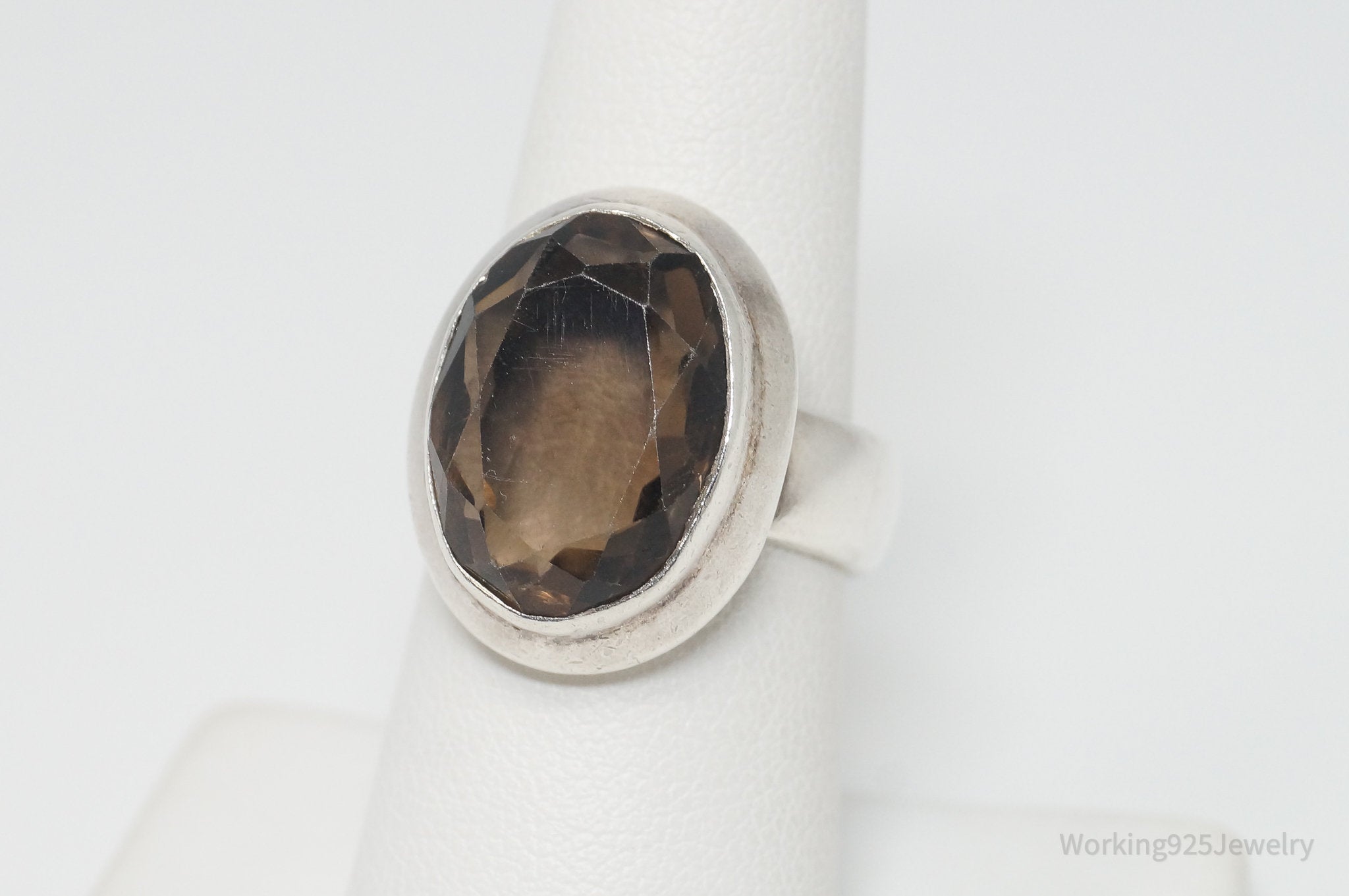 Vintage Large Smoky Topaz Sterling Silver Ring - Size 7.25