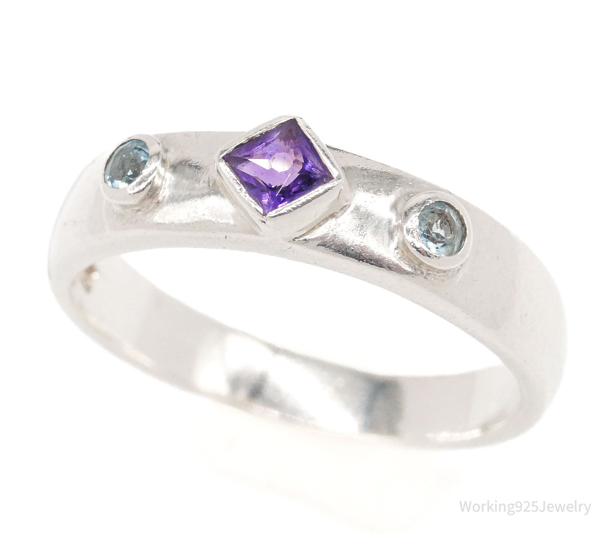 Vintage Blue Topaz Amethyst Sterling Silver Ring - Size 7