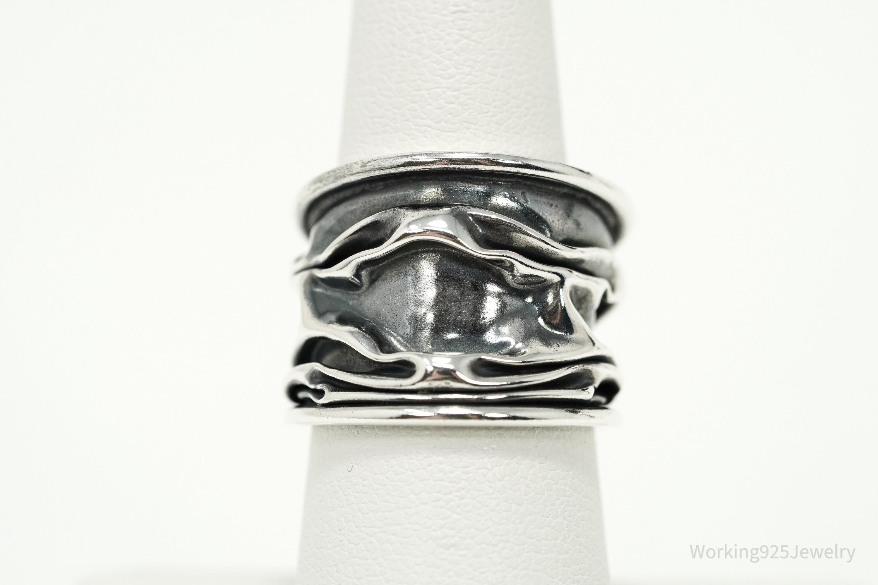 Vintage Brutalist Modernist Oxidized Sterling Silver Ring - Size 7