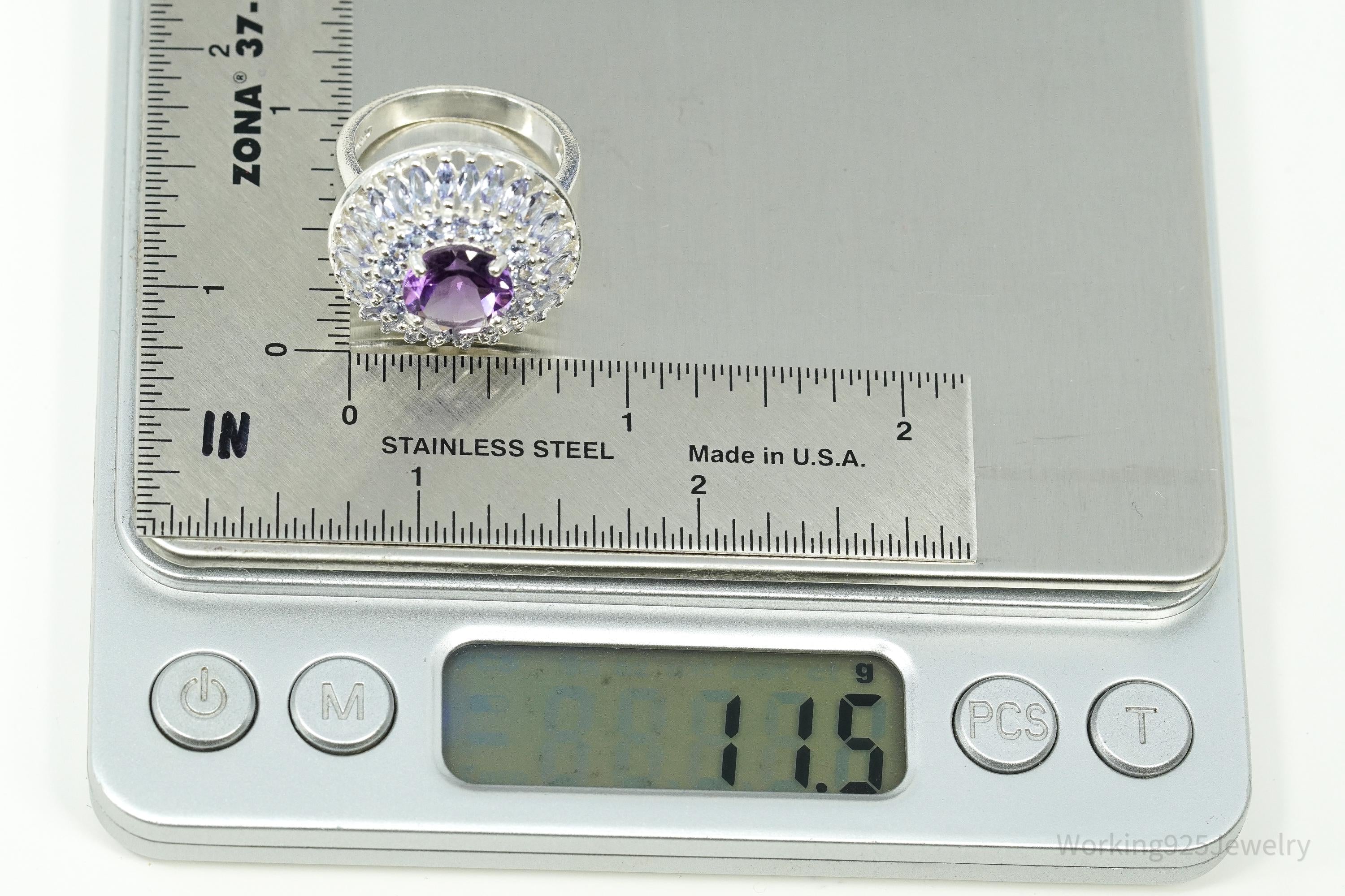 Vintage Amethyst & Iolite Sterling Silver Ring - Size 9