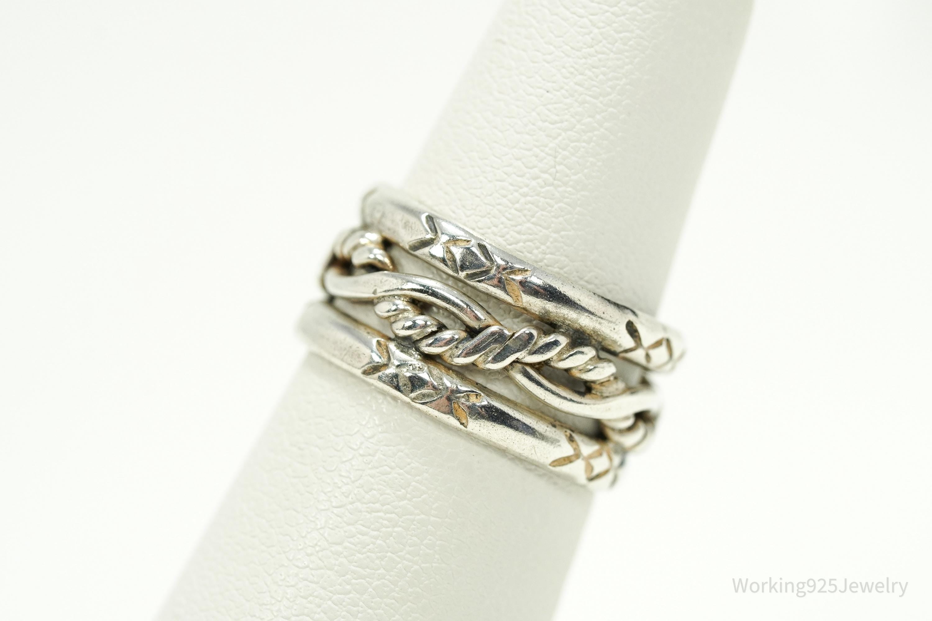 Vintage Native Handmade Rope Weave Design Sterling Silver Band Ring - Size 5.75