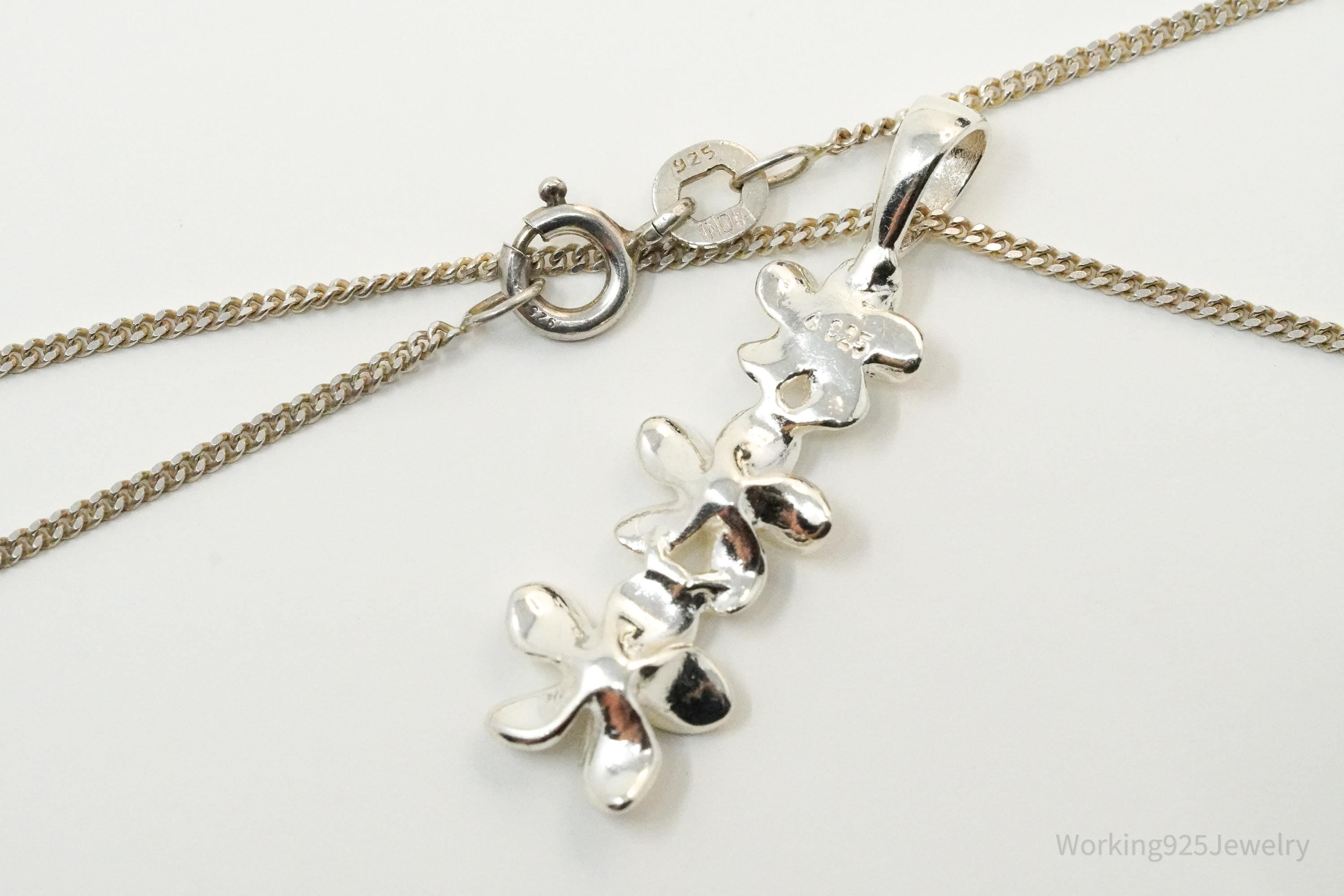 Vintage Sterling Silver Stacked Flowers Necklace 16"