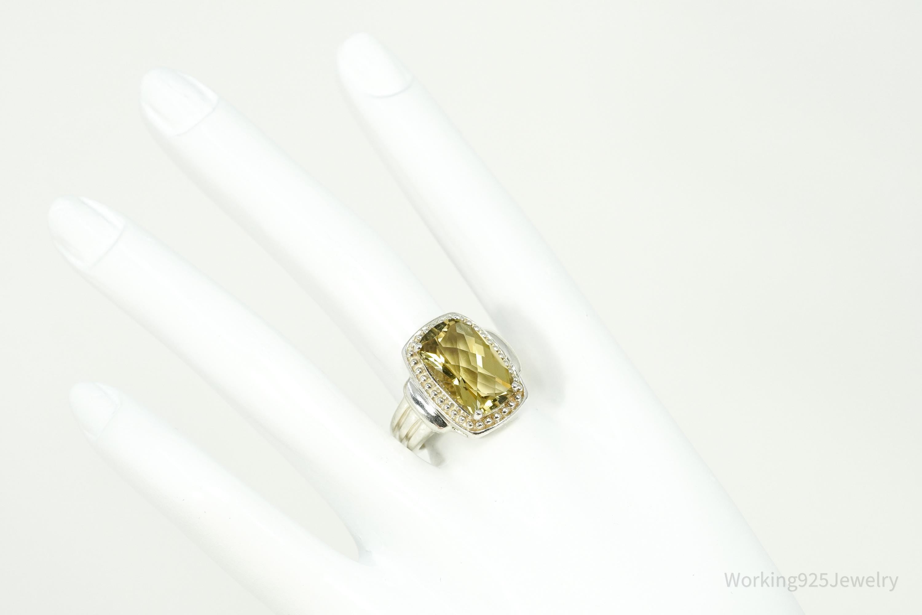 Vintage Large Lemon Quartz Gold Vermeil Sterling Silver Ring - Size 8