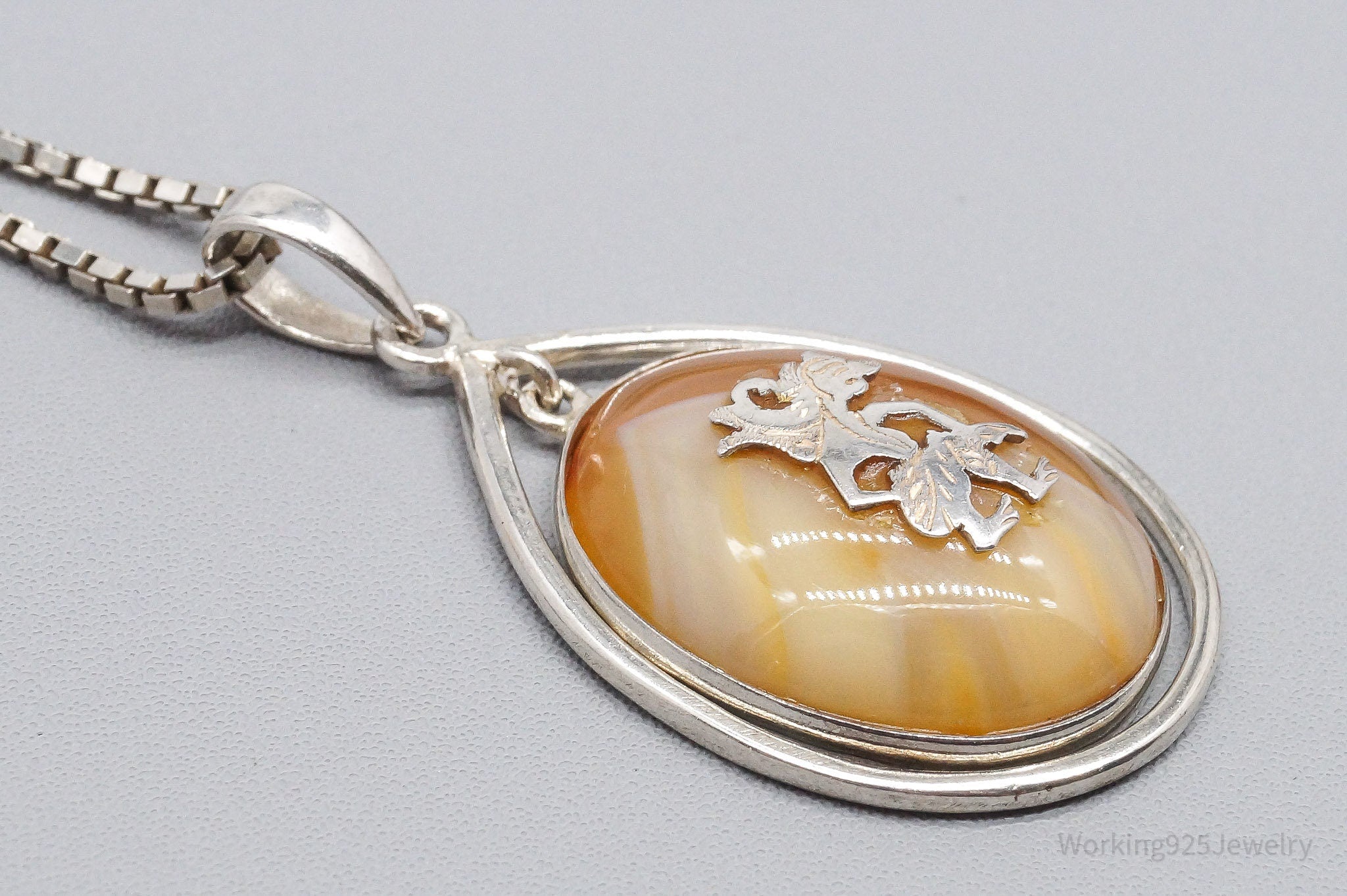 Vintage Large Orange Agate Sterling Silver Necklace 24"