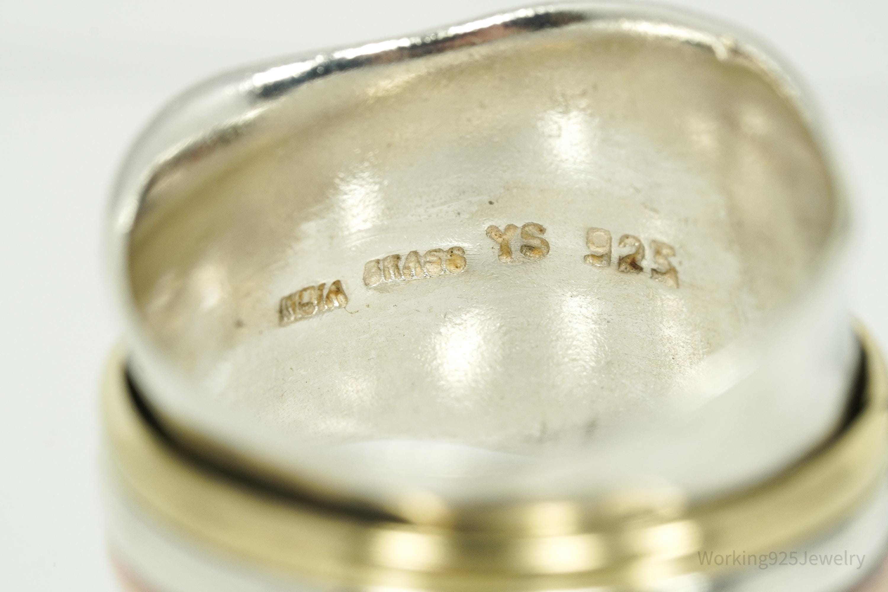 Vintage Brass & Copper Sterling Silver Spinner Band Ring- Size 8.25